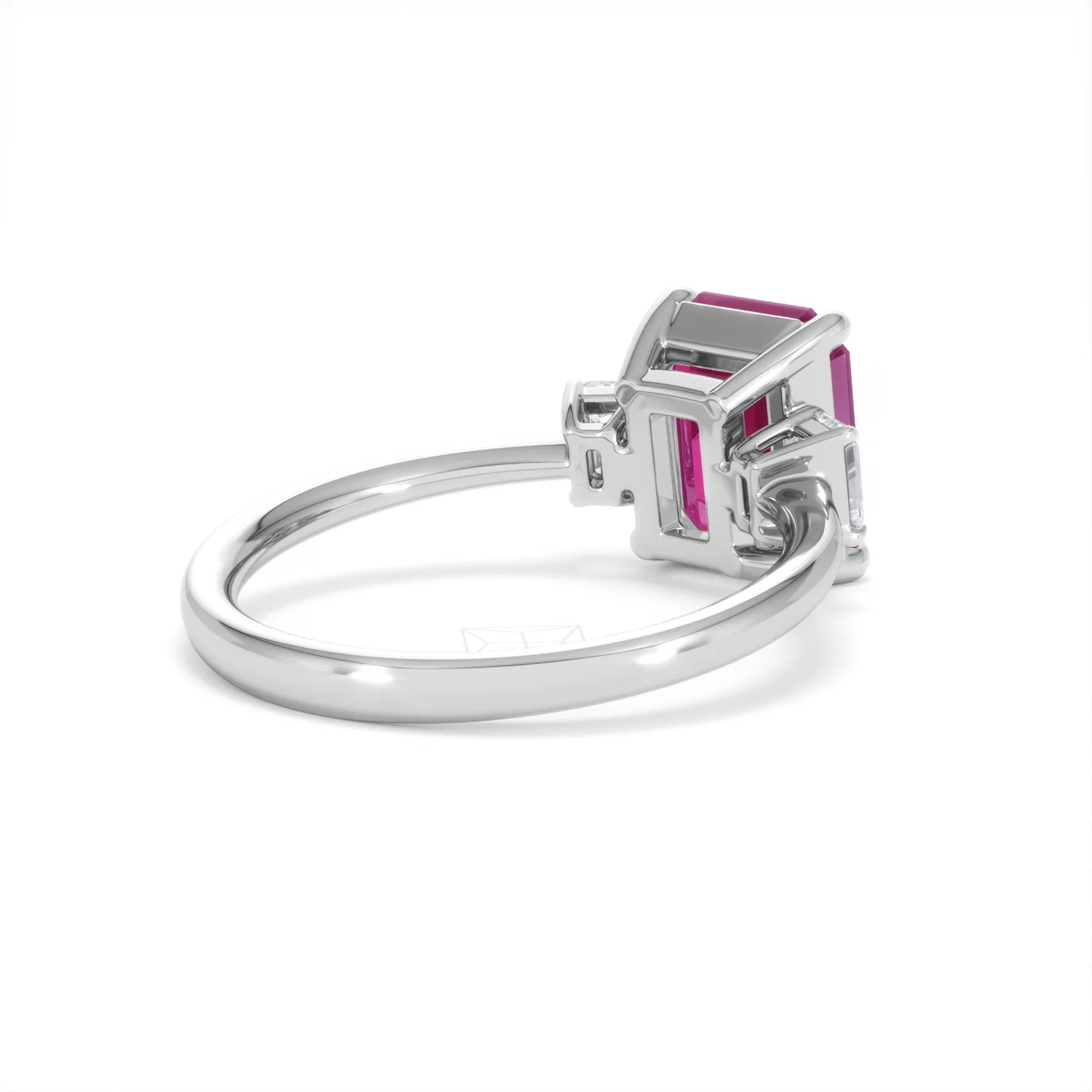 Solene 2.50ct Emerald Cut Lab Ruby and Lab Diamond 3 Stone Engagement Ring in 18K White Gold - Image 40