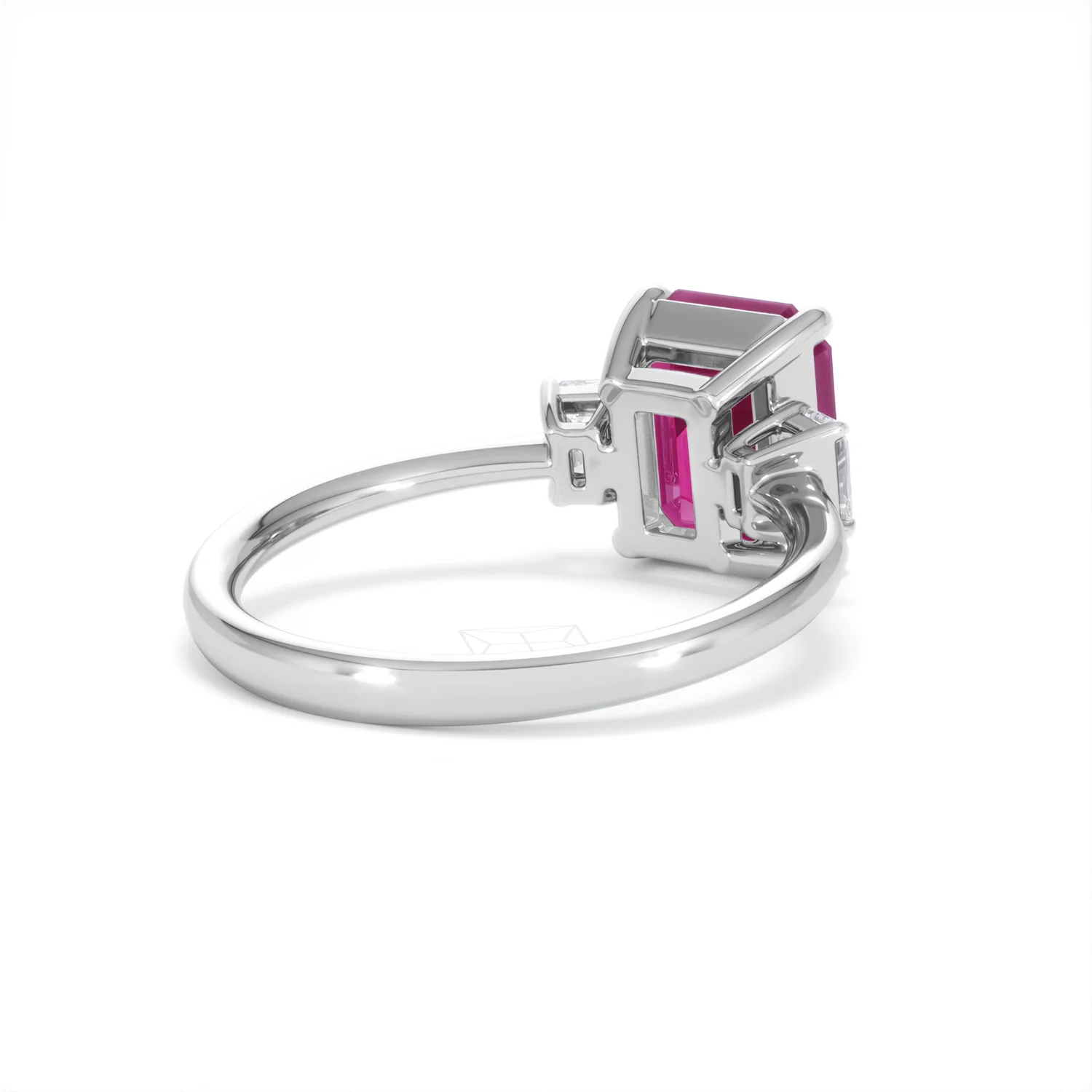 Solene 2.50ct Emerald Cut Lab Ruby and Lab Diamond 3 Stone Engagement Ring in 18K White Gold - Image 41