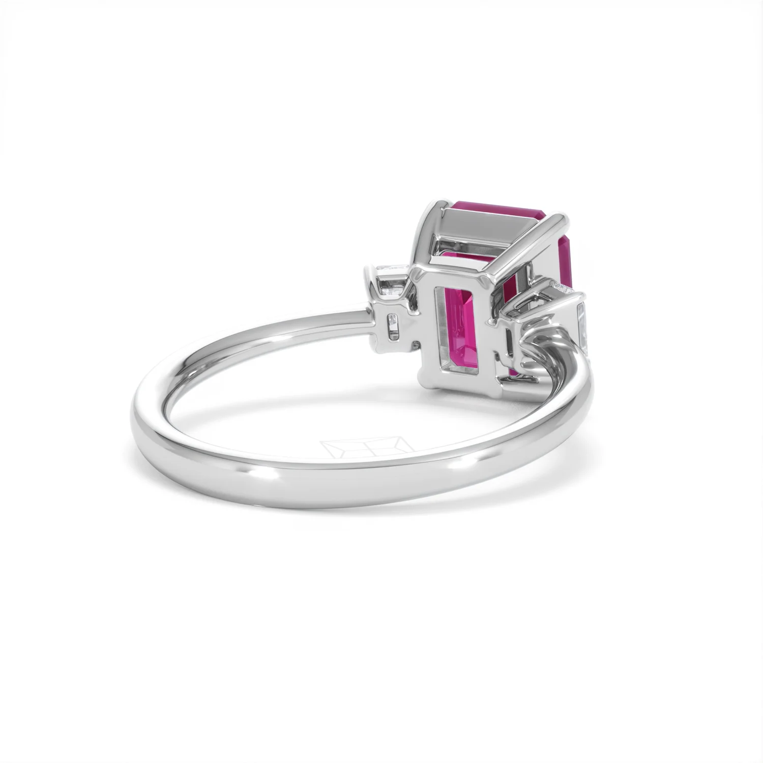 Solene 2.50ct Emerald Cut Lab Ruby and Lab Diamond 3 Stone Engagement Ring in 18K White Gold - Image 42