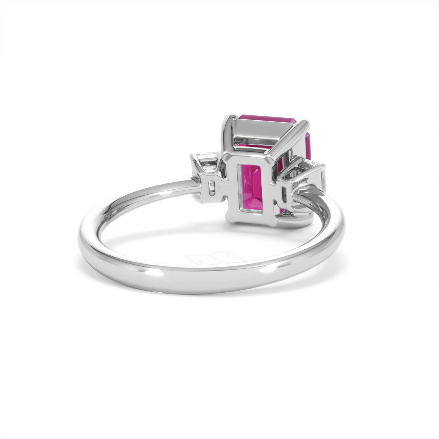 Solene 2.50ct Emerald Cut Lab Ruby and Lab Diamond 3 Stone Engagement Ring in 18K White Gold - Image 44