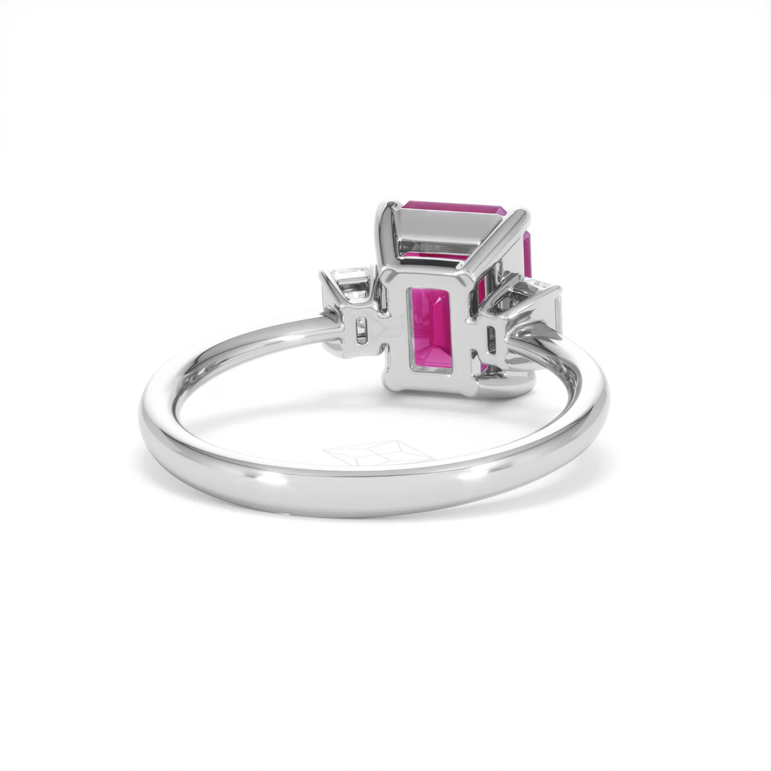 Solene 2.50ct Emerald Cut Lab Ruby and Lab Diamond 3 Stone Engagement Ring in 18K White Gold - Image 45