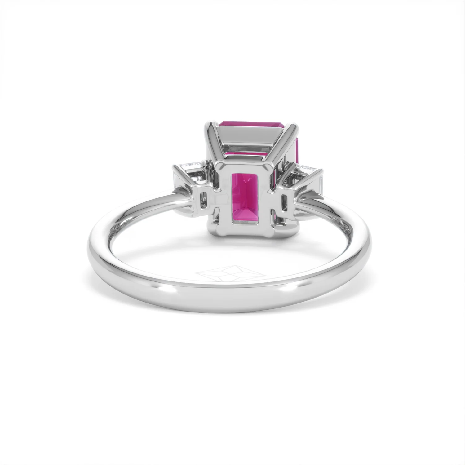 Solene 2.50ct Emerald Cut Lab Ruby and Lab Diamond 3 Stone Engagement Ring in 18K White Gold - Image 47