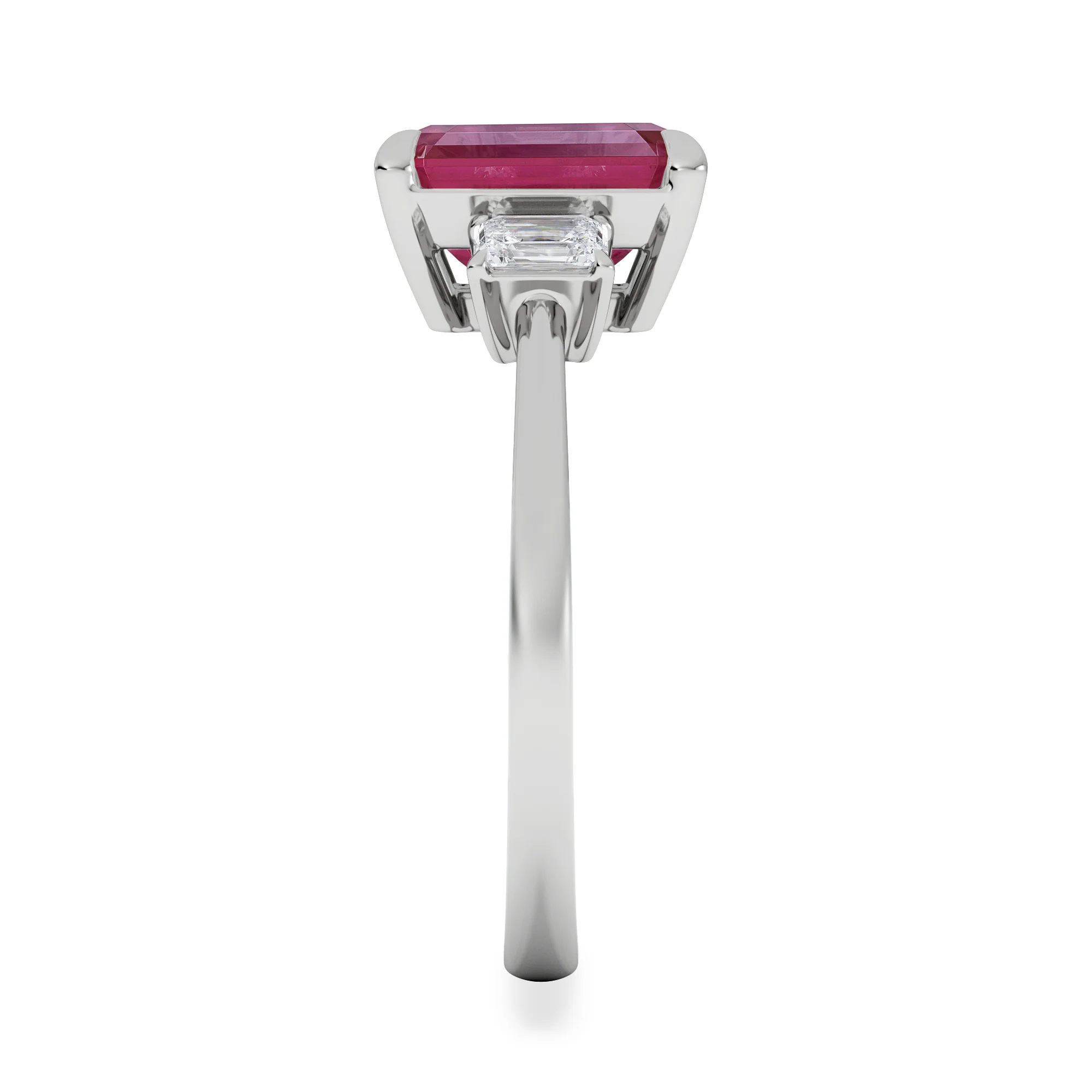 Solene 2.50ct Emerald Cut Lab Ruby and Lab Diamond 3 Stone Engagement Ring in 18K White Gold - Image 5
