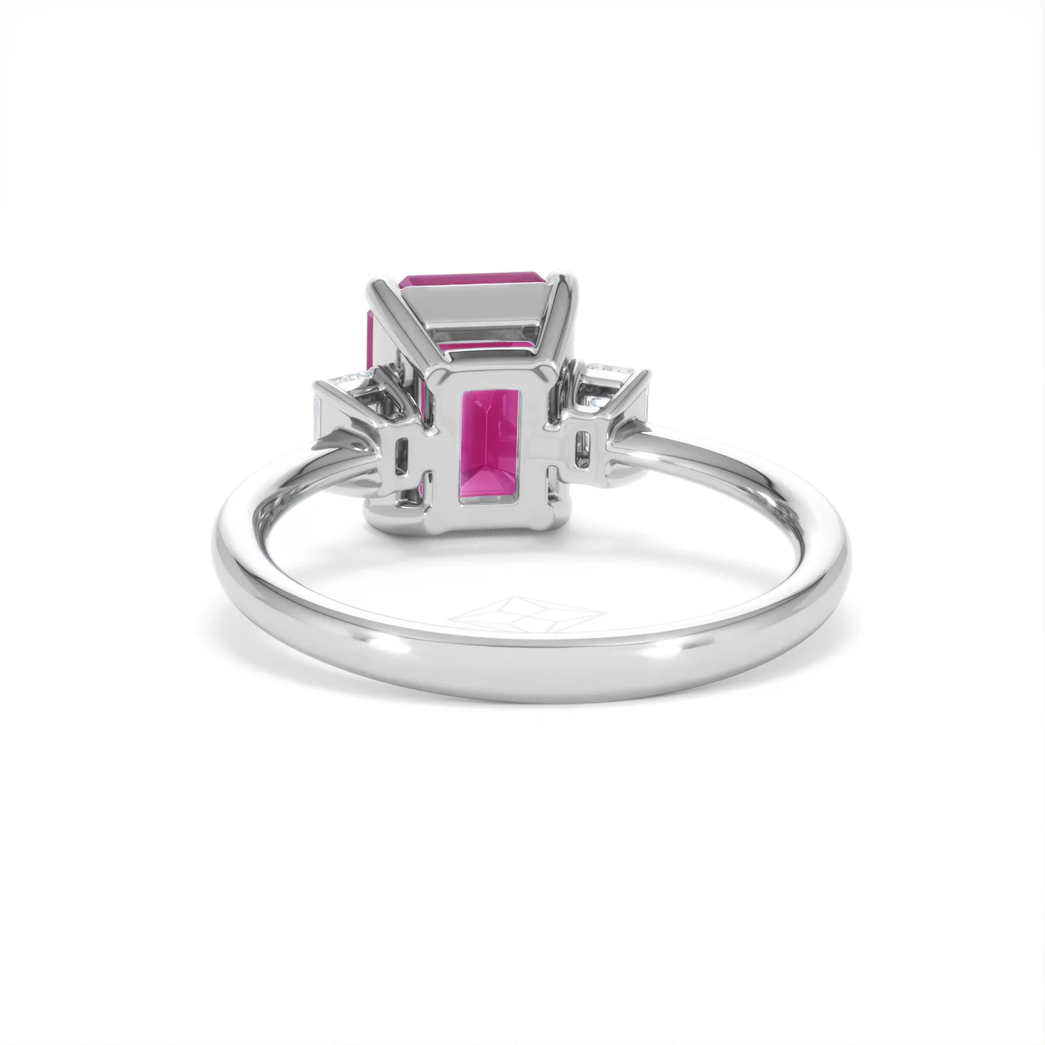 Solene 2.50ct Emerald Cut Lab Ruby and Lab Diamond 3 Stone Engagement Ring in 18K White Gold - Image 51