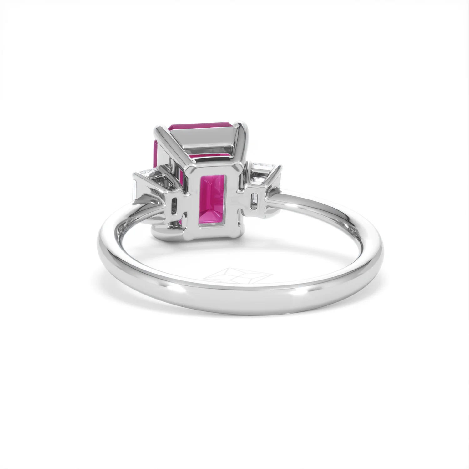 Solene 2.50ct Emerald Cut Lab Ruby and Lab Diamond 3 Stone Engagement Ring in 18K White Gold - Image 52