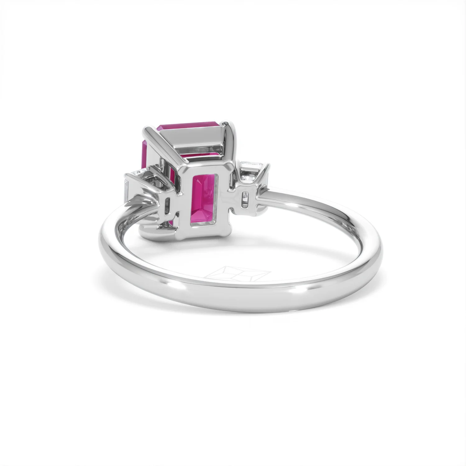 Solene 2.50ct Emerald Cut Lab Ruby and Lab Diamond 3 Stone Engagement Ring in 18K White Gold - Image 53