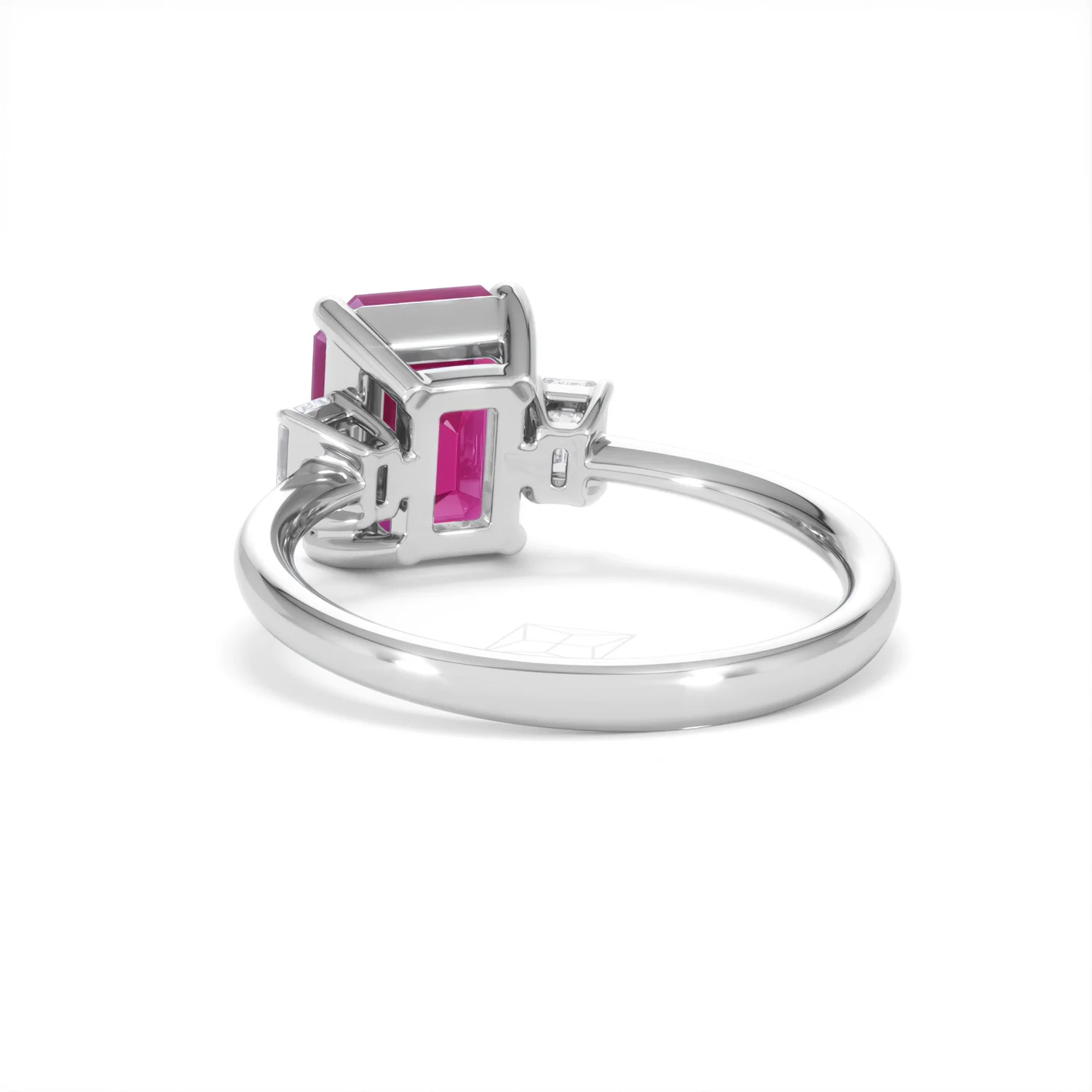 Solene 2.50ct Emerald Cut Lab Ruby and Lab Diamond 3 Stone Engagement Ring in 18K White Gold - Image 54