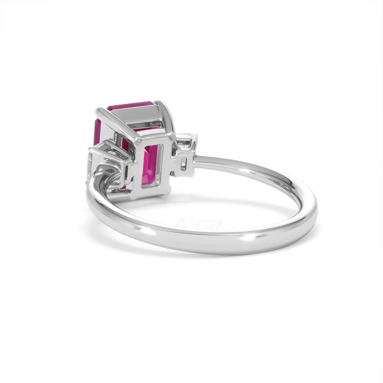 Solene 2.50ct Emerald Cut Lab Ruby and Lab Diamond 3 Stone Engagement Ring in 18K White Gold - Image 56