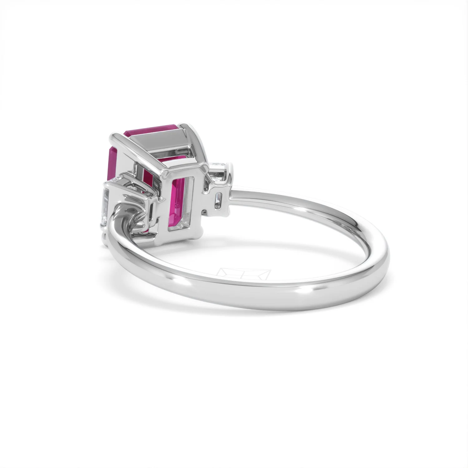 Solene 2.50ct Emerald Cut Lab Ruby and Lab Diamond 3 Stone Engagement Ring in 18K White Gold - Image 57