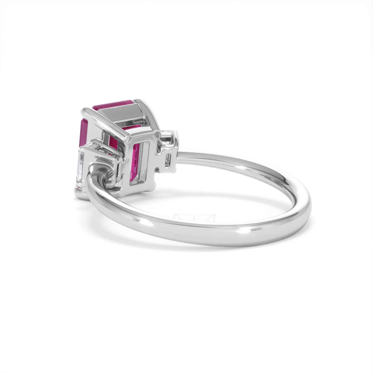 Solene 2.50ct Emerald Cut Lab Ruby and Lab Diamond 3 Stone Engagement Ring in 18K White Gold - Image 58