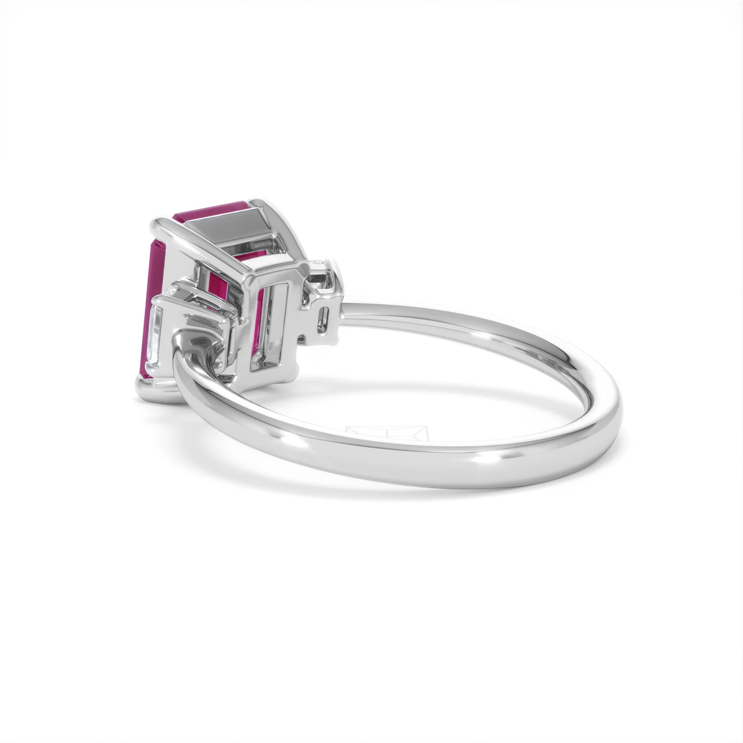 Solene 2.50ct Emerald Cut Lab Ruby and Lab Diamond 3 Stone Engagement Ring in 18K White Gold - Image 59