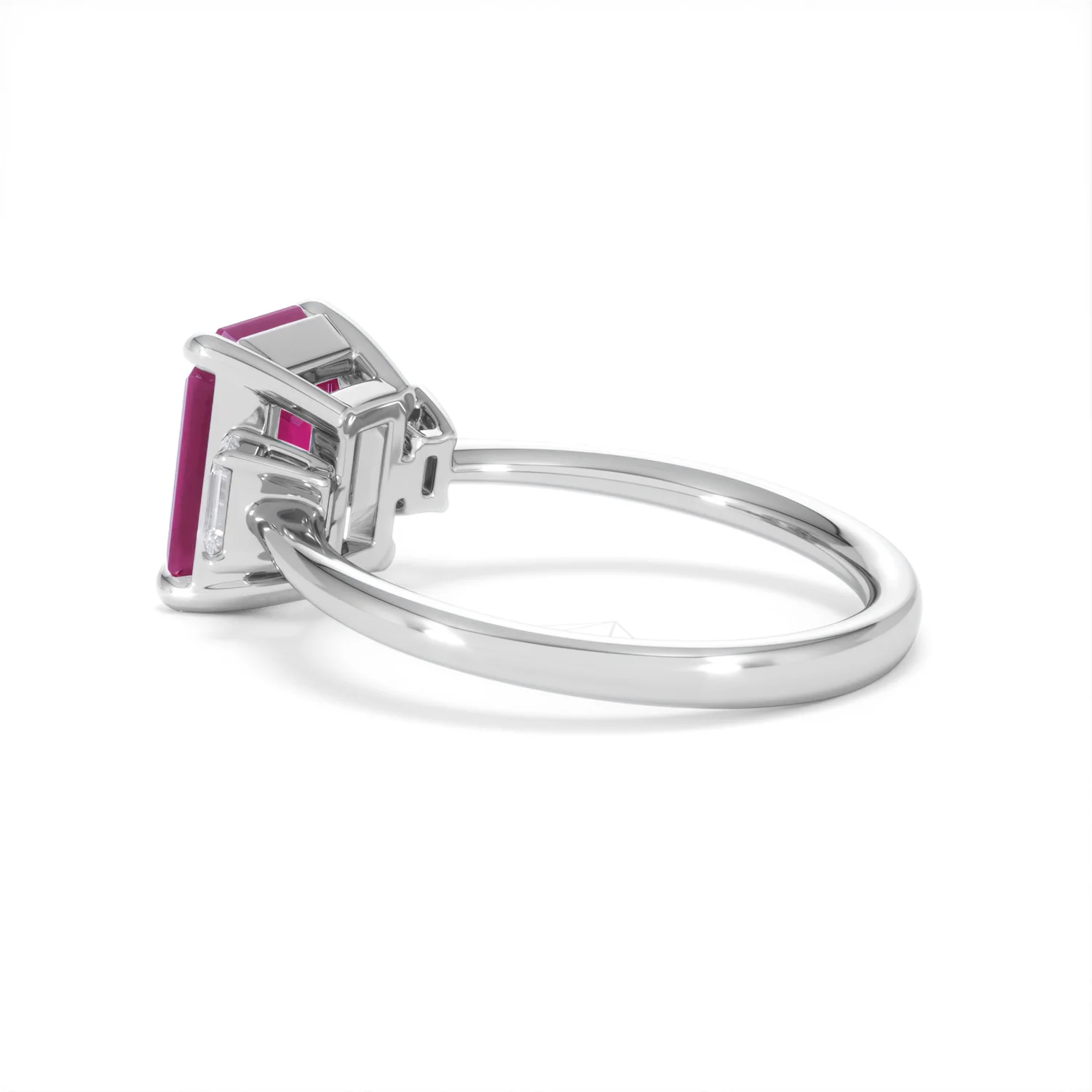Solene 2.50ct Emerald Cut Lab Ruby and Lab Diamond 3 Stone Engagement Ring in 18K White Gold - Image 62