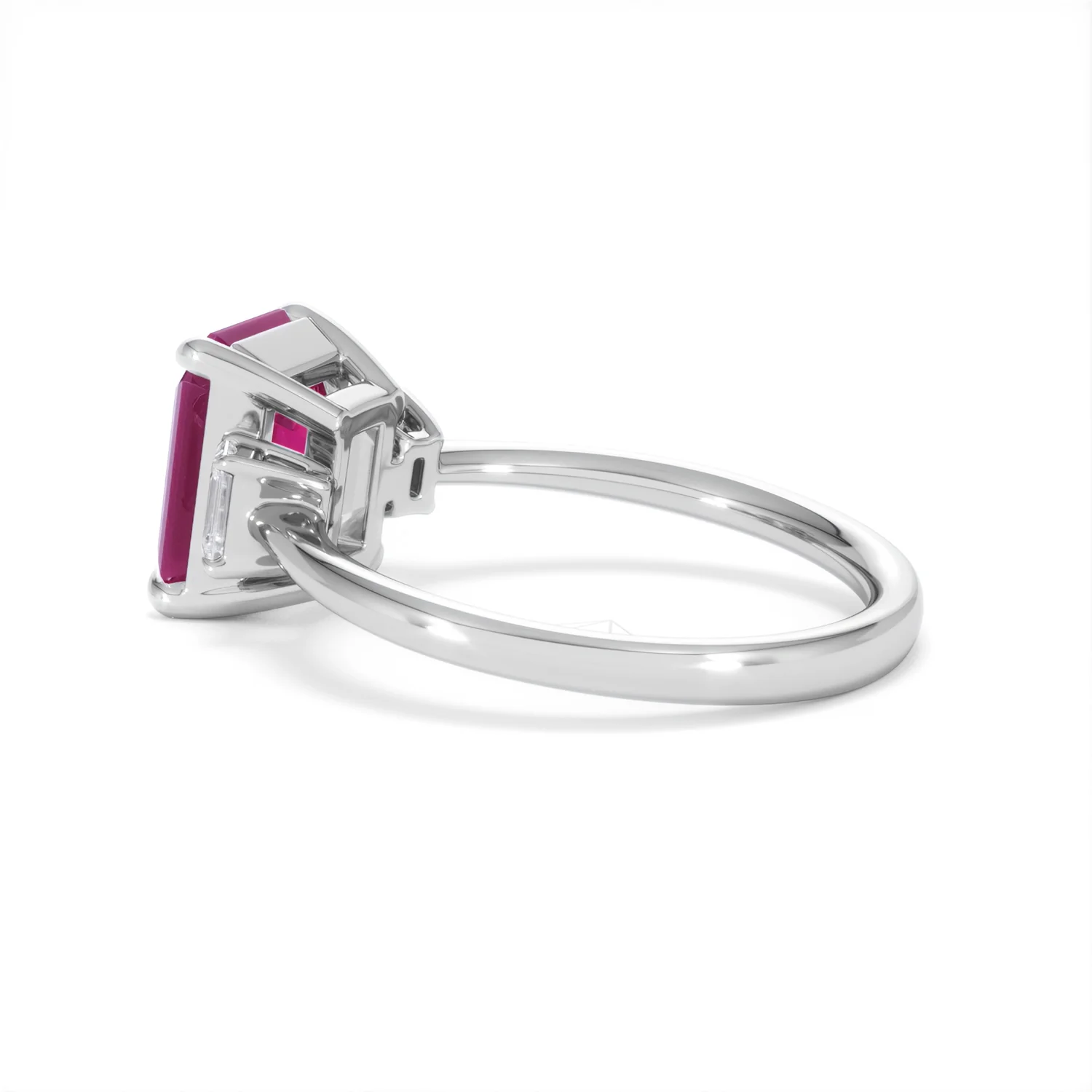 Solene 2.50ct Emerald Cut Lab Ruby and Lab Diamond 3 Stone Engagement Ring in 18K White Gold - Image 63