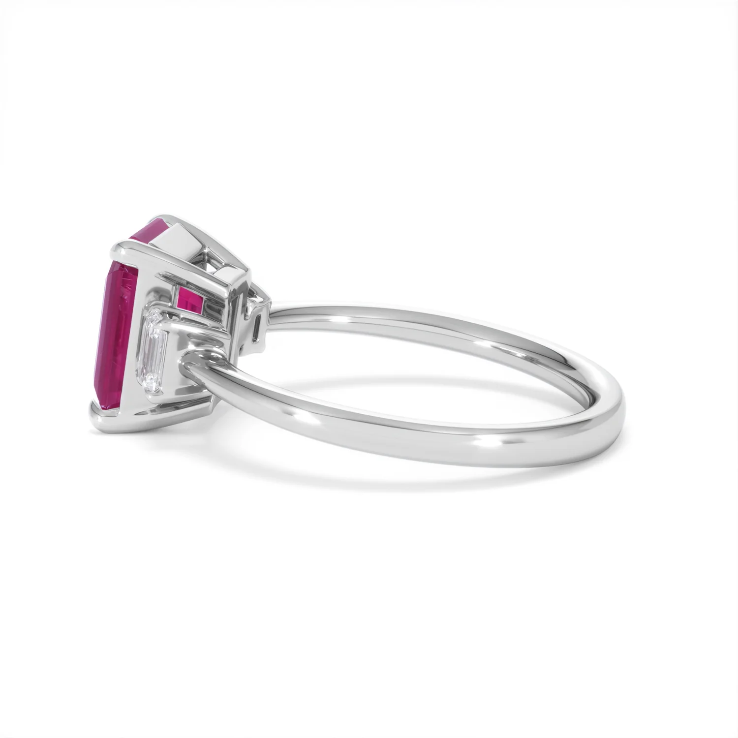 Solene 2.50ct Emerald Cut Lab Ruby and Lab Diamond 3 Stone Engagement Ring in 18K White Gold - Image 66