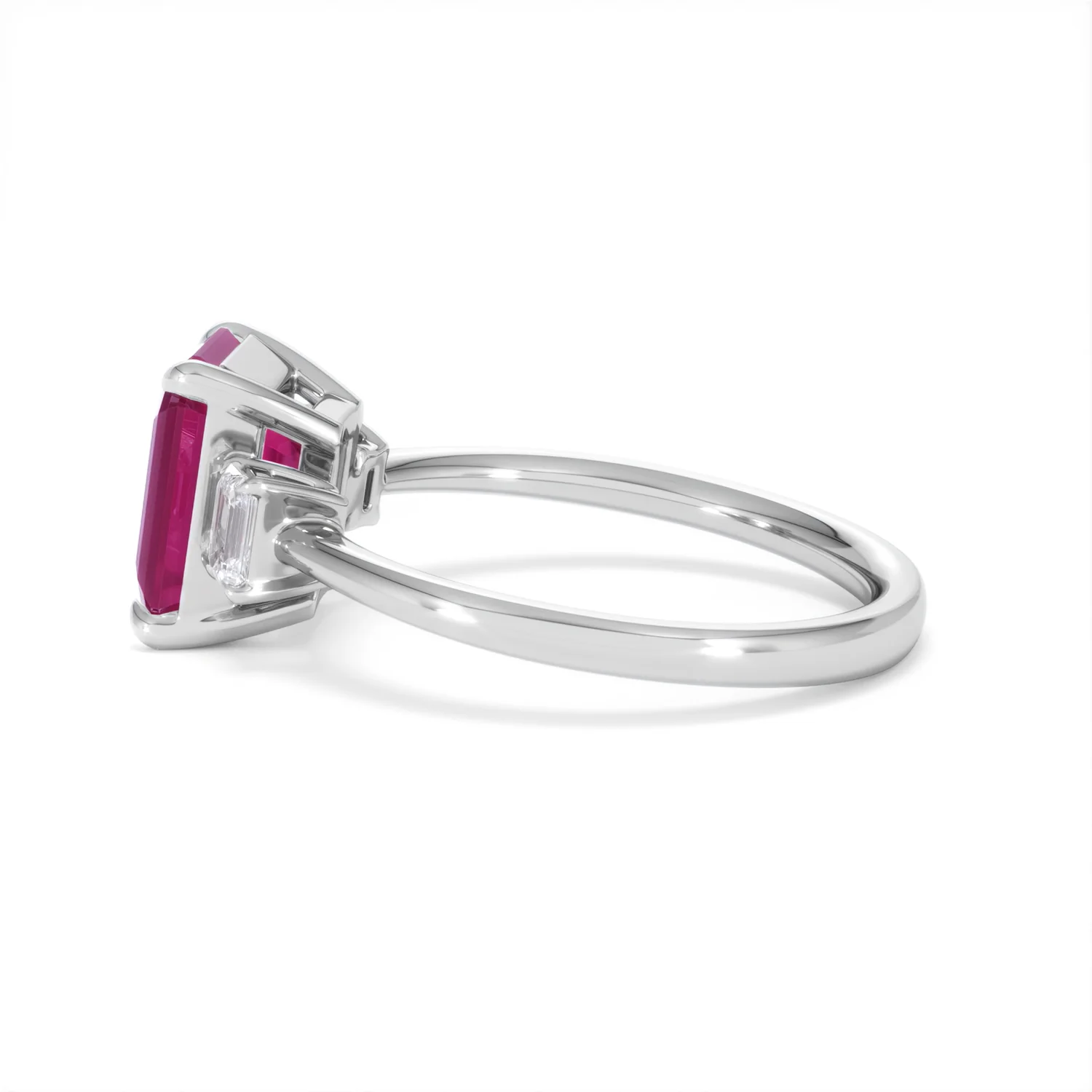 Solene 2.50ct Emerald Cut Lab Ruby and Lab Diamond 3 Stone Engagement Ring in 18K White Gold - Image 67