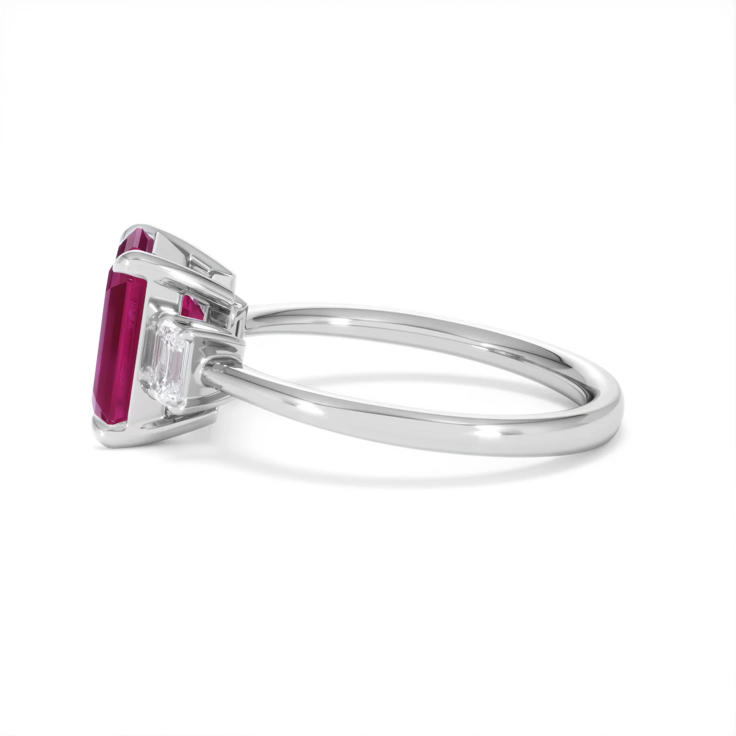 Solene 2.50ct Emerald Cut Lab Ruby and Lab Diamond 3 Stone Engagement Ring in 18K White Gold - Image 69