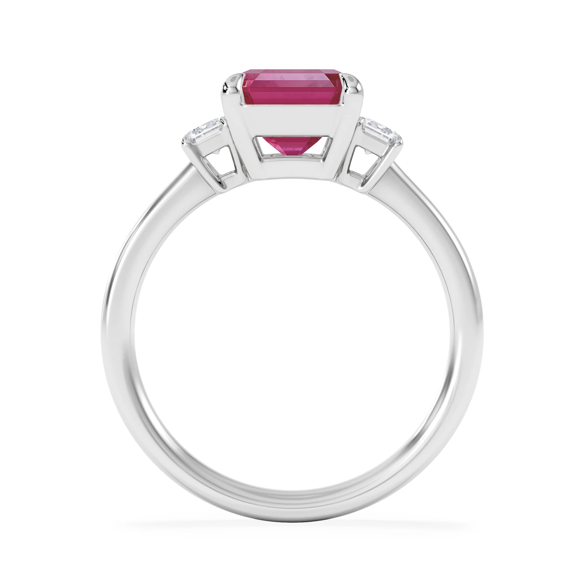 Solene 2.50ct Emerald Cut Lab Ruby and Lab Diamond 3 Stone Engagement Ring in 18K White Gold - Image 7
