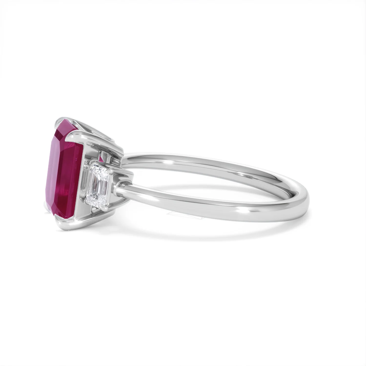 Solene 2.50ct Emerald Cut Lab Ruby and Lab Diamond 3 Stone Engagement Ring in 18K White Gold - Image 72
