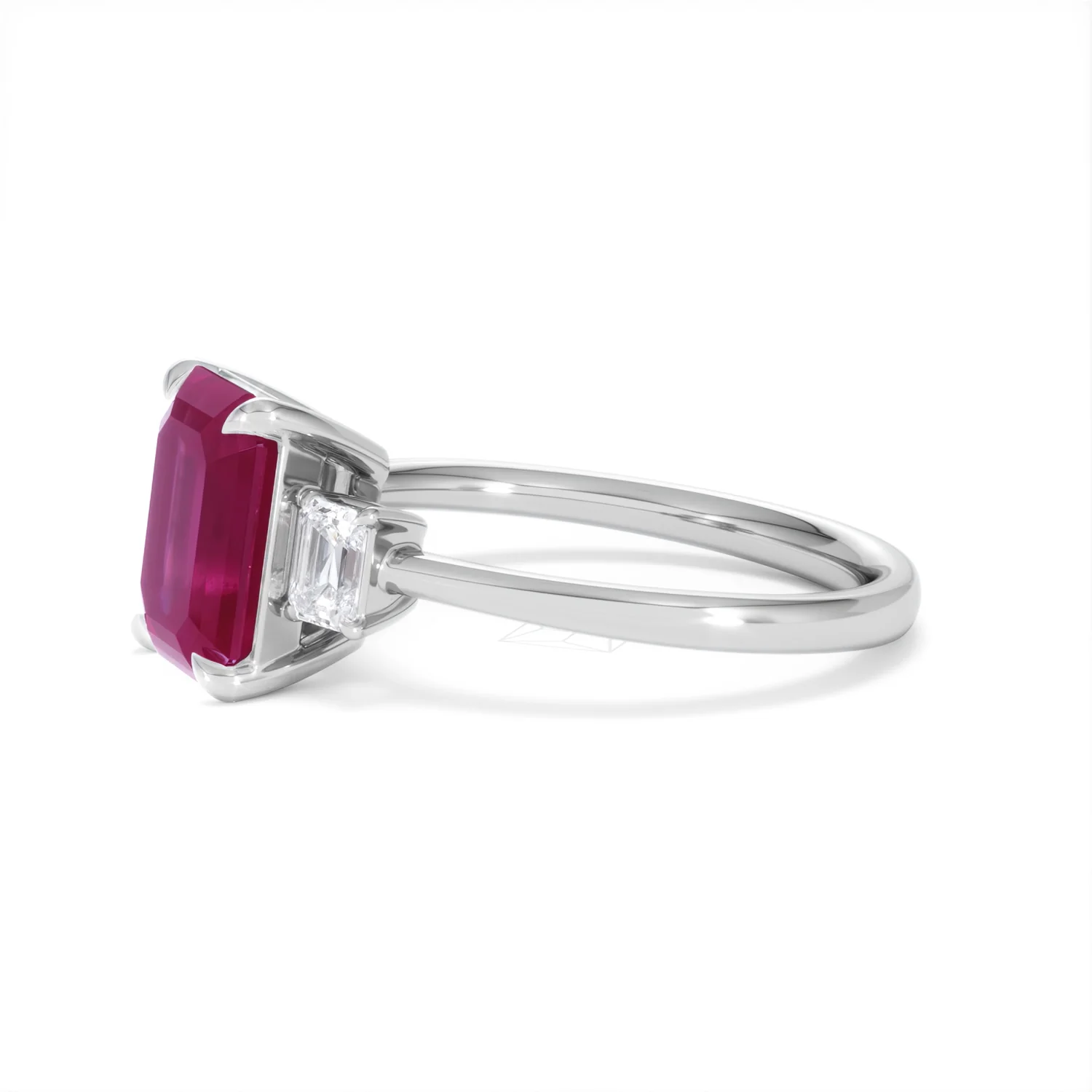 Solene 2.50ct Emerald Cut Lab Ruby and Lab Diamond 3 Stone Engagement Ring in 18K White Gold - Image 74