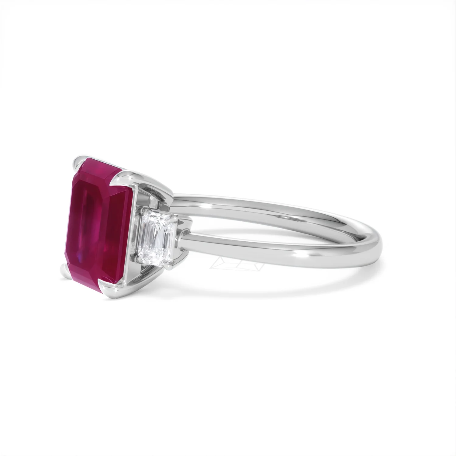 Solene 2.50ct Emerald Cut Lab Ruby and Lab Diamond 3 Stone Engagement Ring in 18K White Gold - Image 76