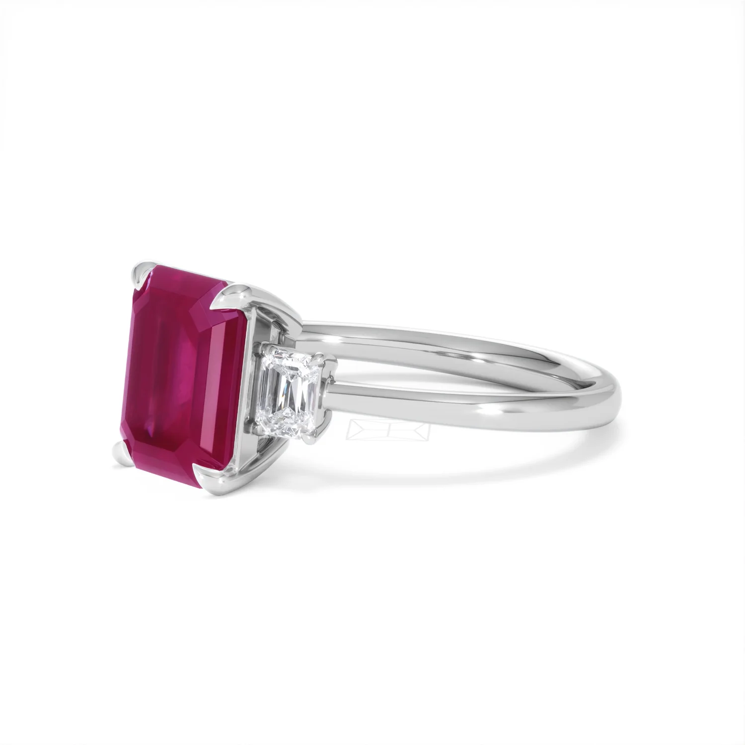 Solene 2.50ct Emerald Cut Lab Ruby and Lab Diamond 3 Stone Engagement Ring in 18K White Gold - Image 78