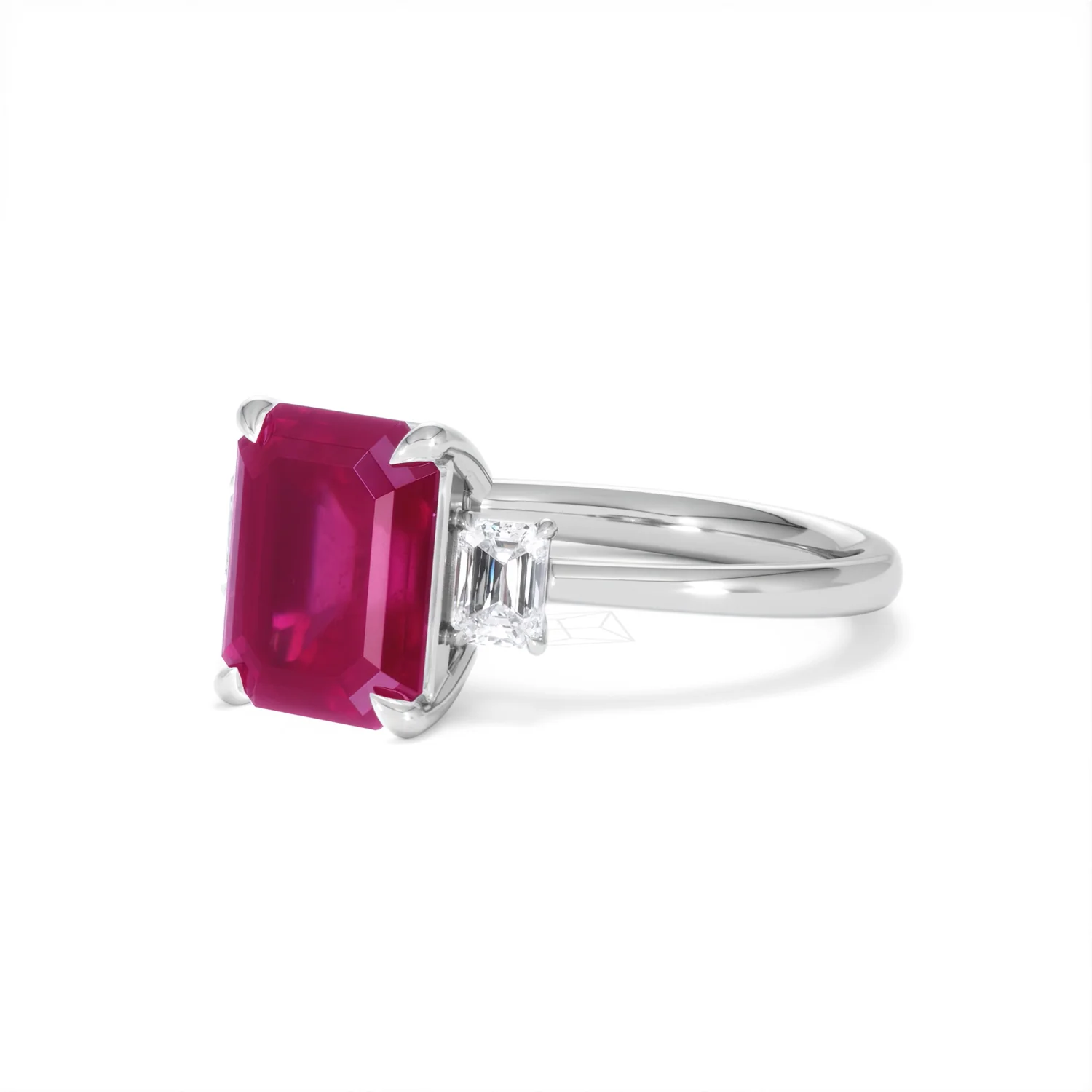 Solene 2.50ct Emerald Cut Lab Ruby and Lab Diamond 3 Stone Engagement Ring in 18K White Gold - Image 81