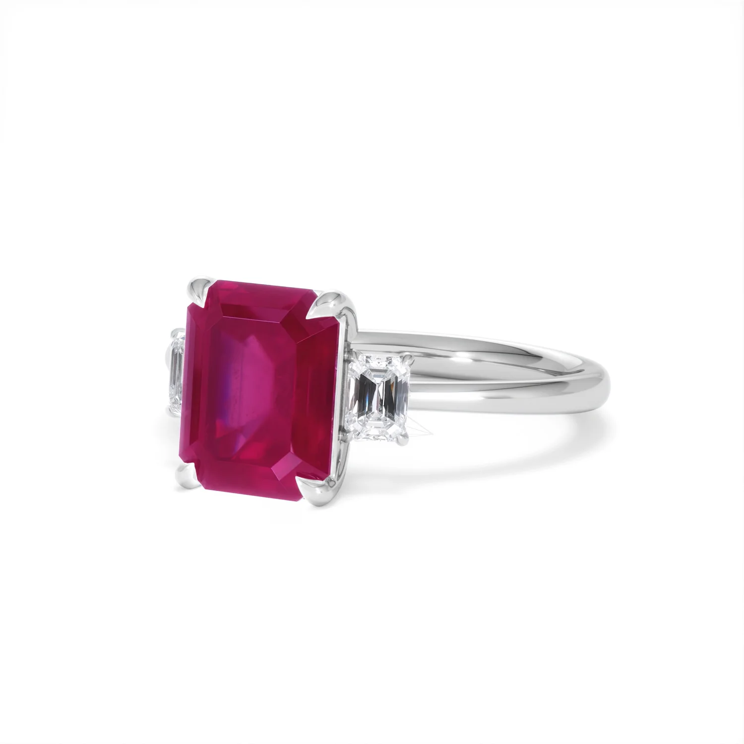 Solene 2.50ct Emerald Cut Lab Ruby and Lab Diamond 3 Stone Engagement Ring in 18K White Gold - Image 83