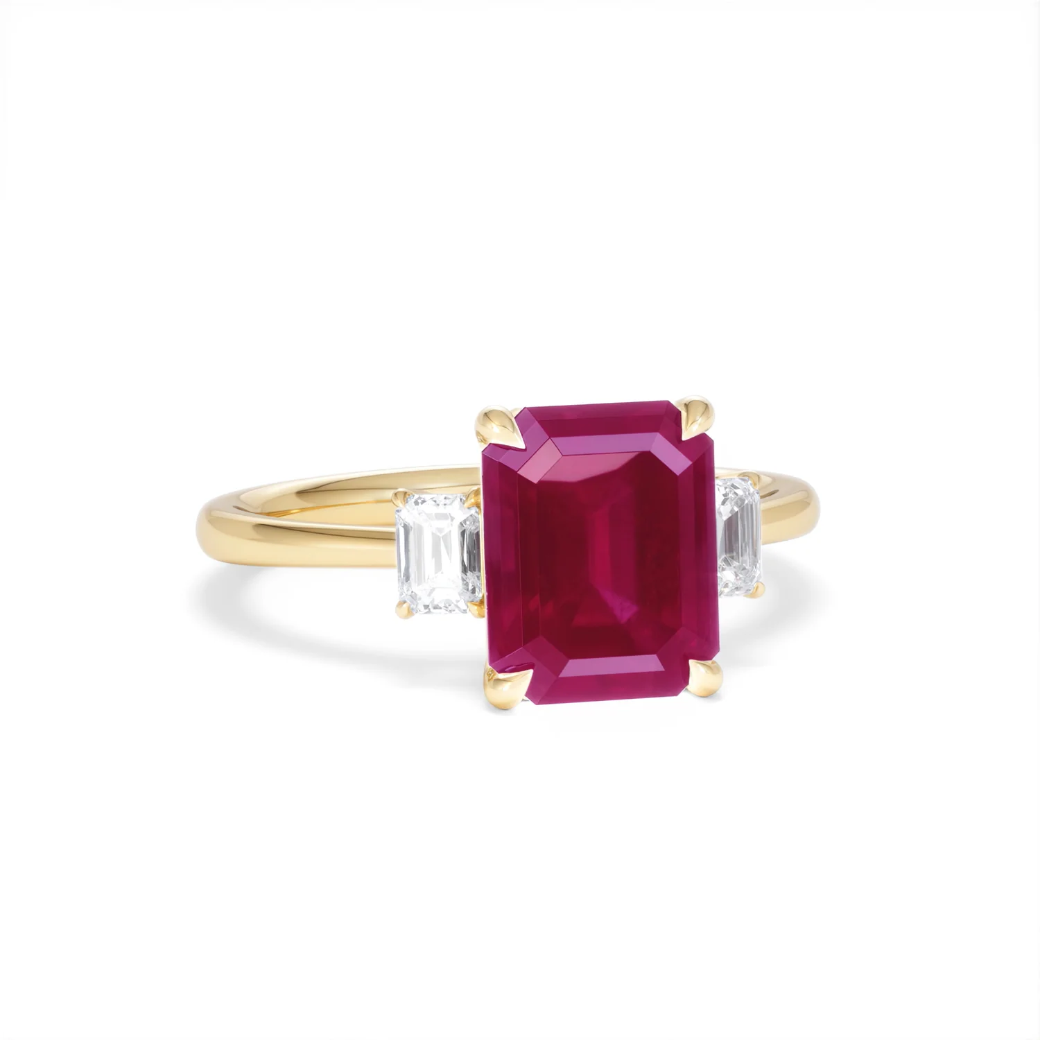 Solene 2.50ct Emerald Cut Lab Ruby and Lab Diamond 3 Stone Engagement Ring in 18K Yellow Gold - Image 12