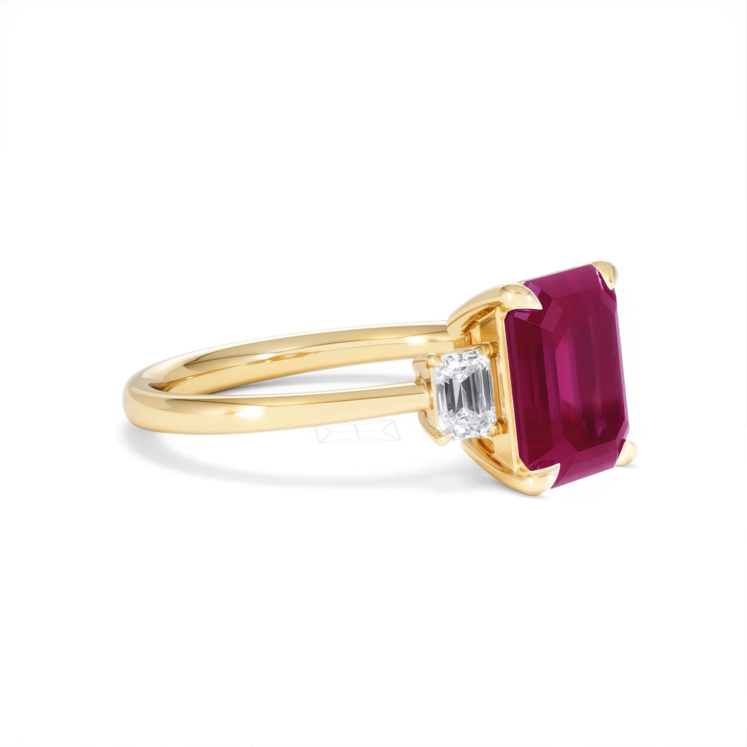 Solene 2.50ct Emerald Cut Lab Ruby and Lab Diamond 3 Stone Engagement Ring in 18K Yellow Gold - Image 20