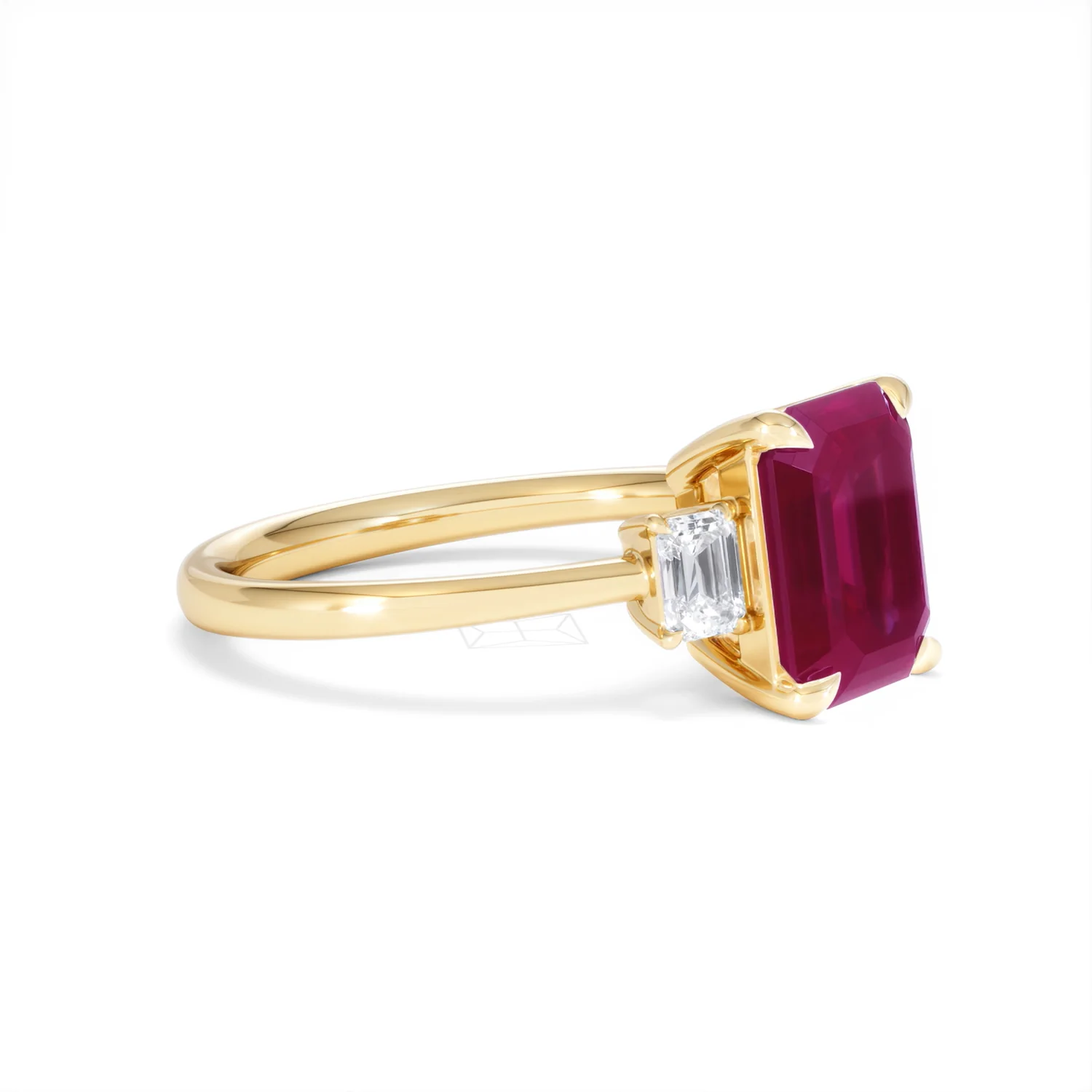 Solene 2.50ct Emerald Cut Lab Ruby and Lab Diamond 3 Stone Engagement Ring in 18K Yellow Gold - Image 21