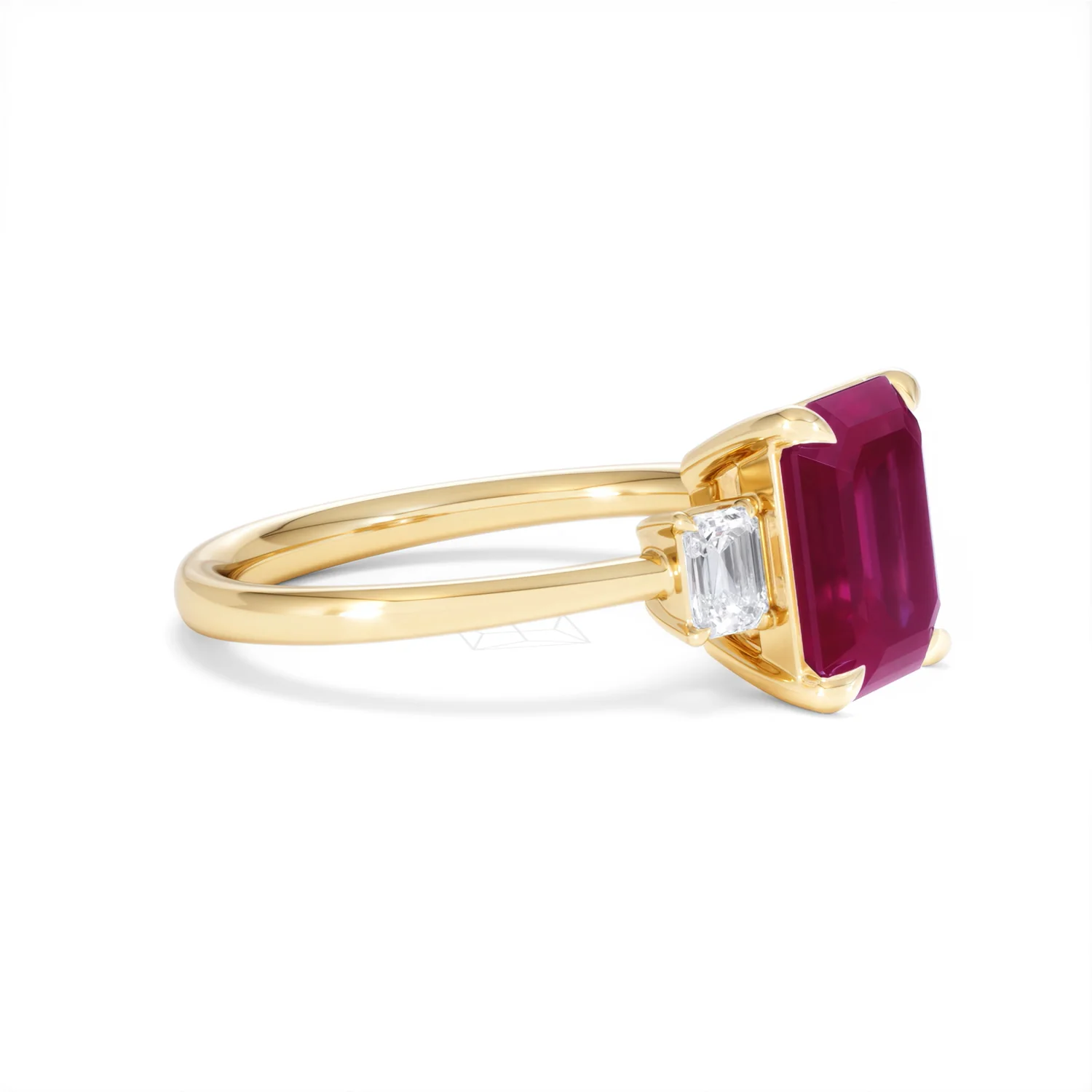 Solene 2.50ct Emerald Cut Lab Ruby and Lab Diamond 3 Stone Engagement Ring in 18K Yellow Gold - Image 22