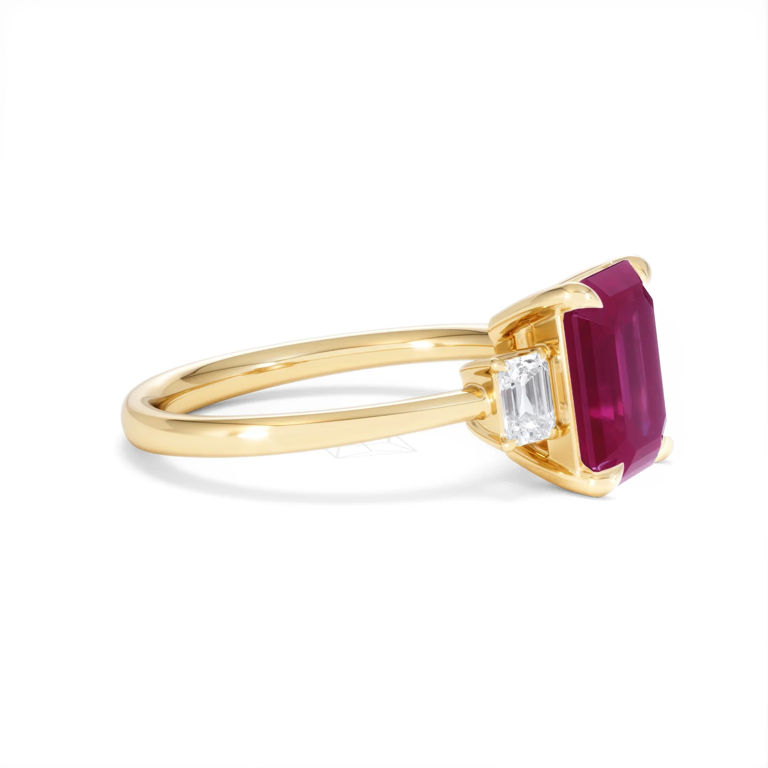 Solene 2.50ct Emerald Cut Lab Ruby and Lab Diamond 3 Stone Engagement Ring in 18K Yellow Gold - Image 23