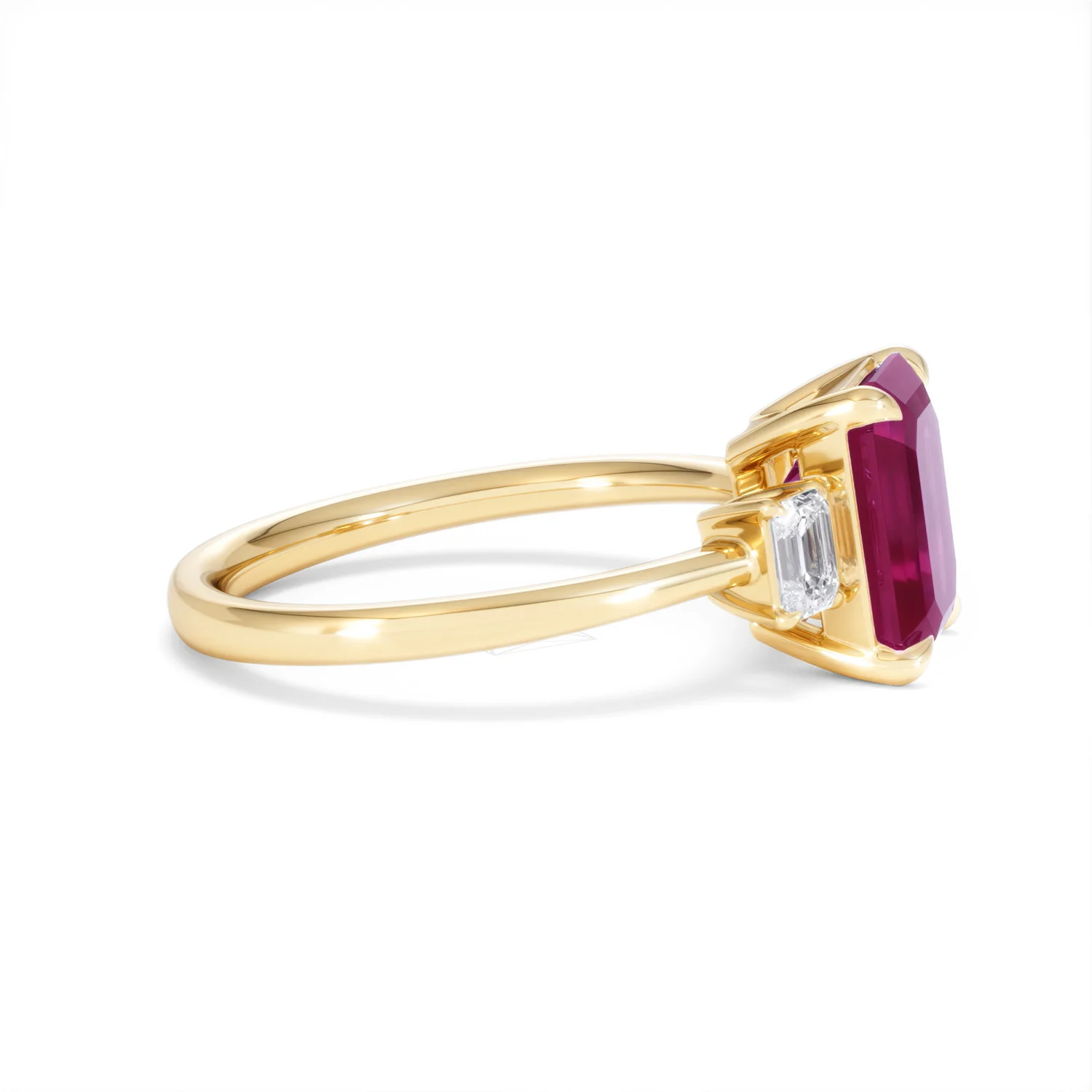 Solene 2.50ct Emerald Cut Lab Ruby and Lab Diamond 3 Stone Engagement Ring in 18K Yellow Gold - Image 26