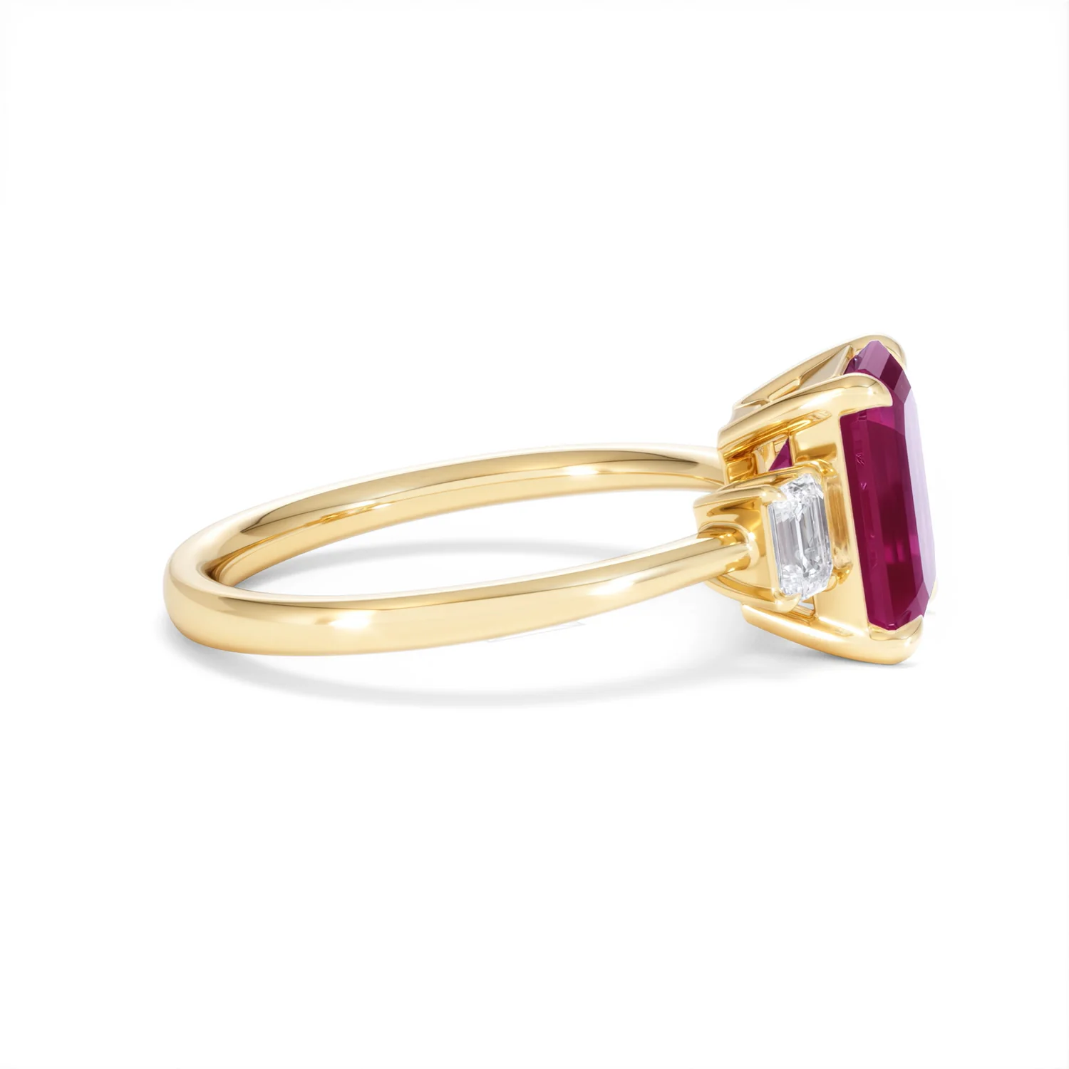Solene 2.50ct Emerald Cut Lab Ruby and Lab Diamond 3 Stone Engagement Ring in 18K Yellow Gold - Image 27