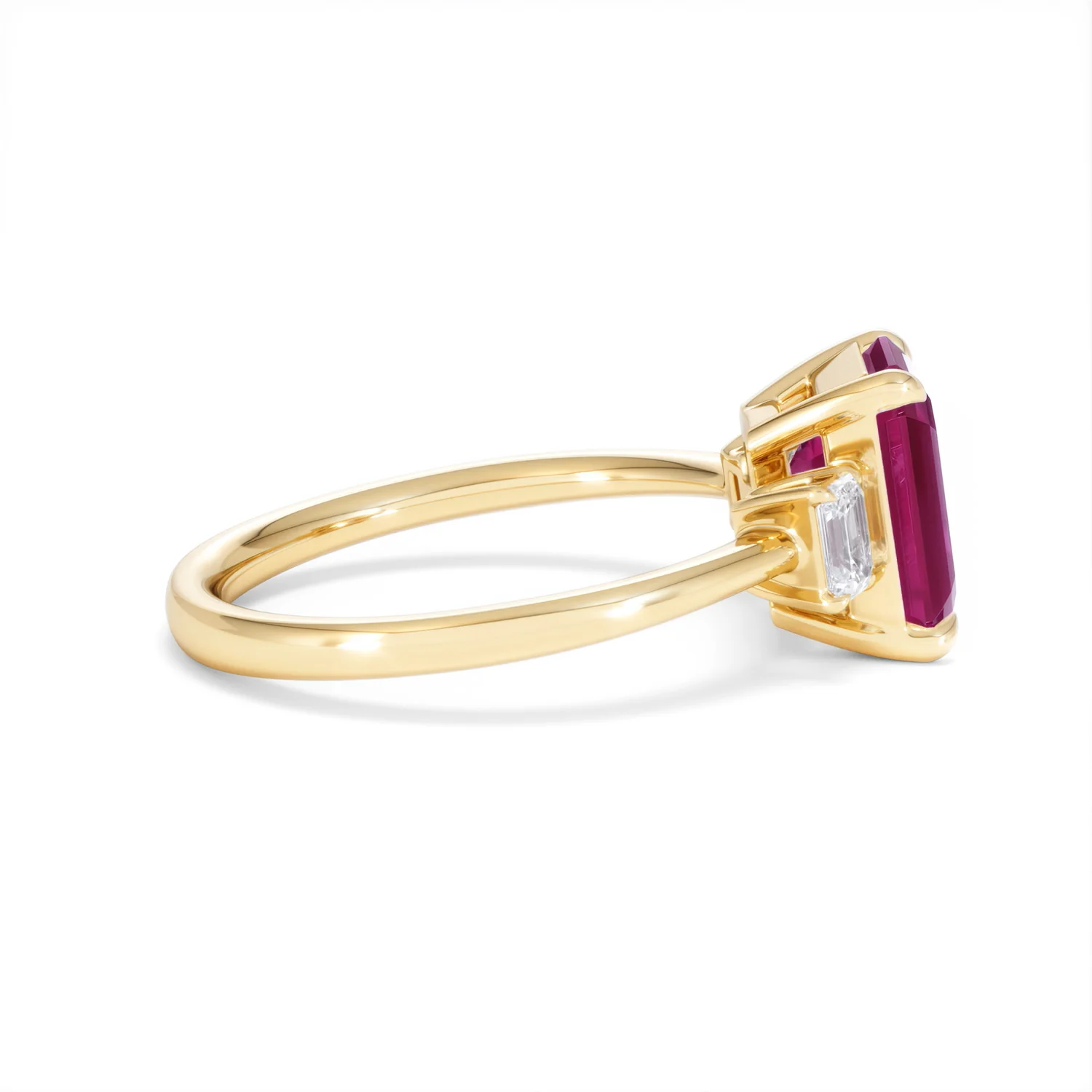 Solene 2.50ct Emerald Cut Lab Ruby and Lab Diamond 3 Stone Engagement Ring in 18K Yellow Gold - Image 29