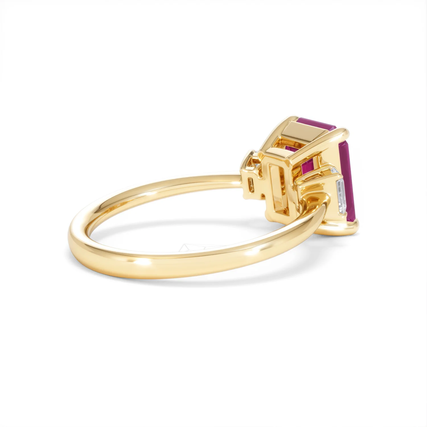 Solene 2.50ct Emerald Cut Lab Ruby and Lab Diamond 3 Stone Engagement Ring in 18K Yellow Gold - Image 37