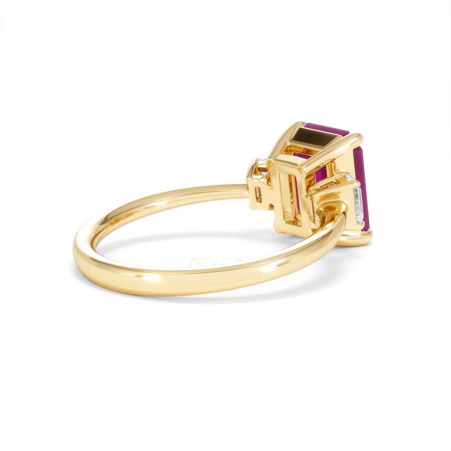 Solene 2.50ct Emerald Cut Lab Ruby and Lab Diamond 3 Stone Engagement Ring in 18K Yellow Gold - Image 38