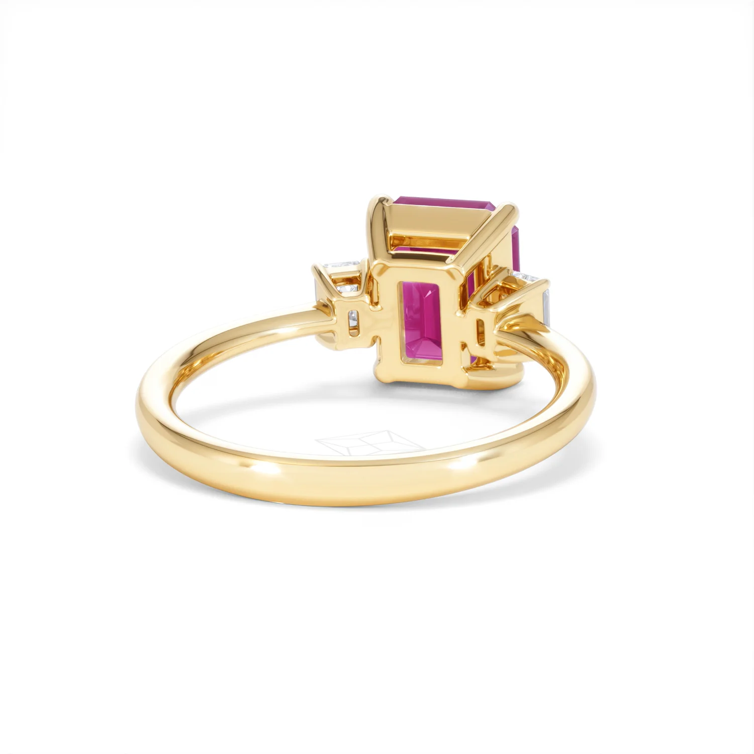 Solene 2.50ct Emerald Cut Lab Ruby and Lab Diamond 3 Stone Engagement Ring in 18K Yellow Gold - Image 45