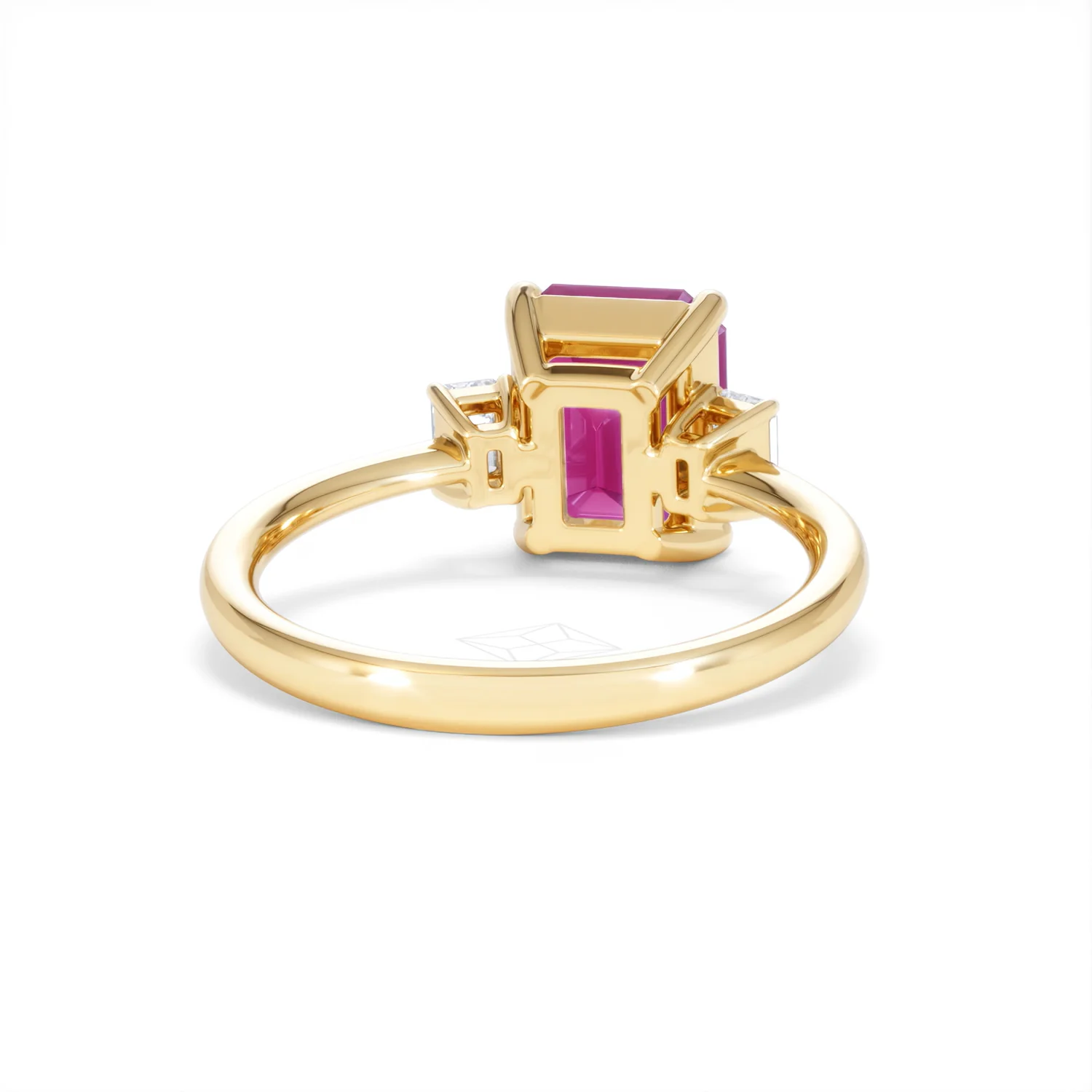Solene 2.50ct Emerald Cut Lab Ruby and Lab Diamond 3 Stone Engagement Ring in 18K Yellow Gold - Image 46
