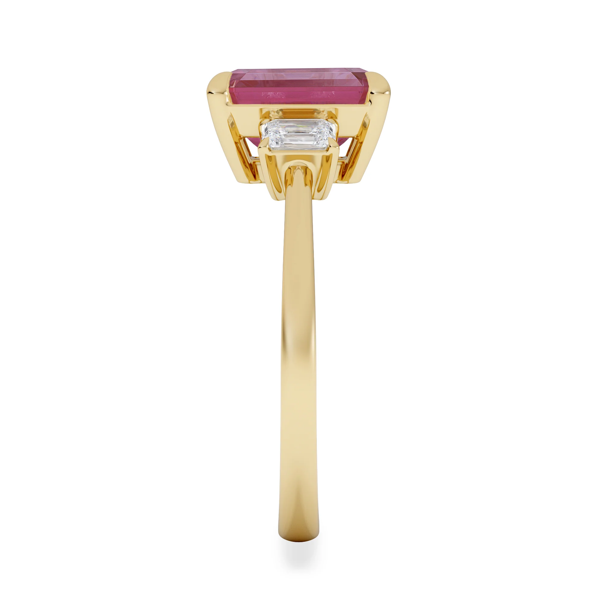 Solene 2.50ct Emerald Cut Lab Ruby and Lab Diamond 3 Stone Engagement Ring in 18K Yellow Gold - Image 5