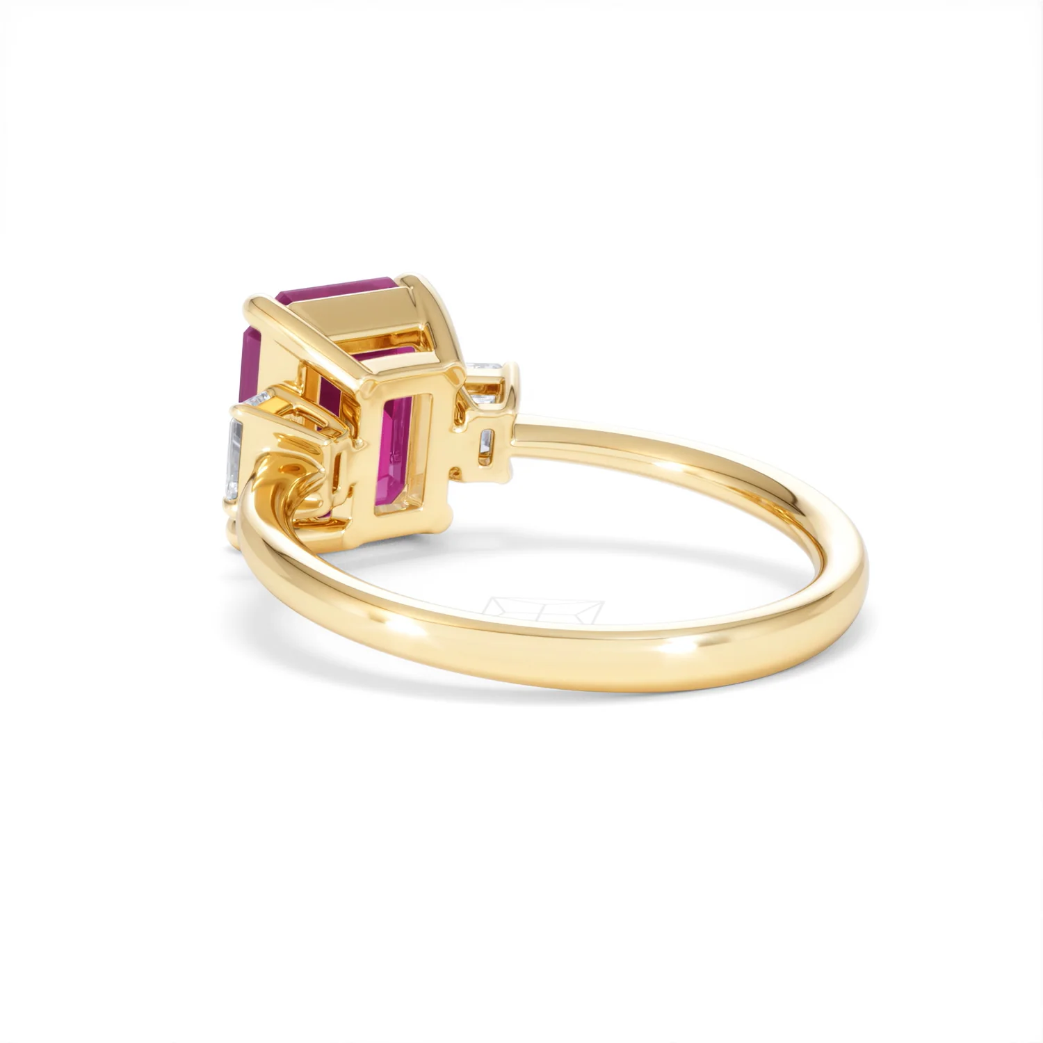 Solene 2.50ct Emerald Cut Lab Ruby and Lab Diamond 3 Stone Engagement Ring in 18K Yellow Gold - Image 57