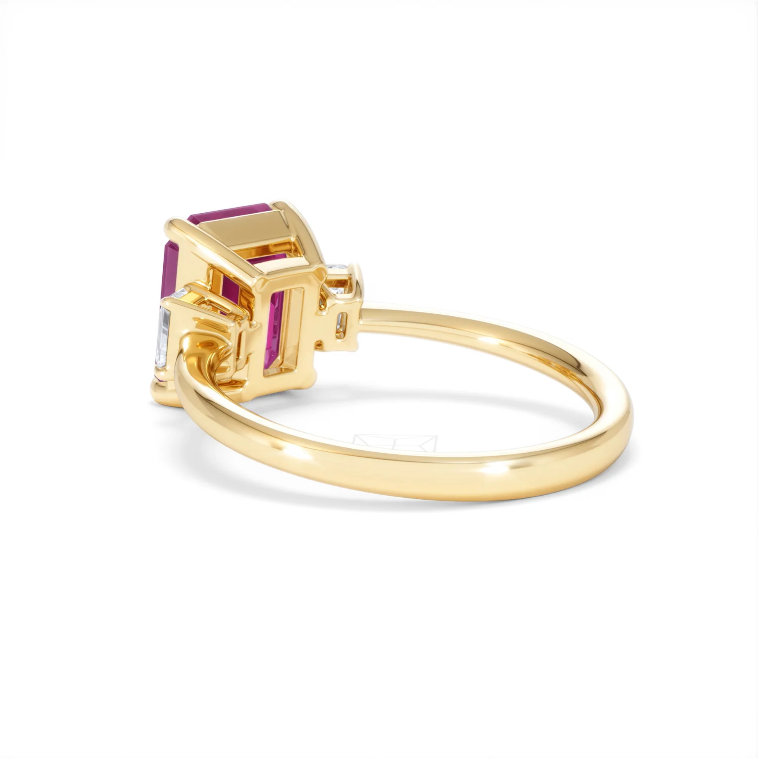Solene 2.50ct Emerald Cut Lab Ruby and Lab Diamond 3 Stone Engagement Ring in 18K Yellow Gold - Image 58