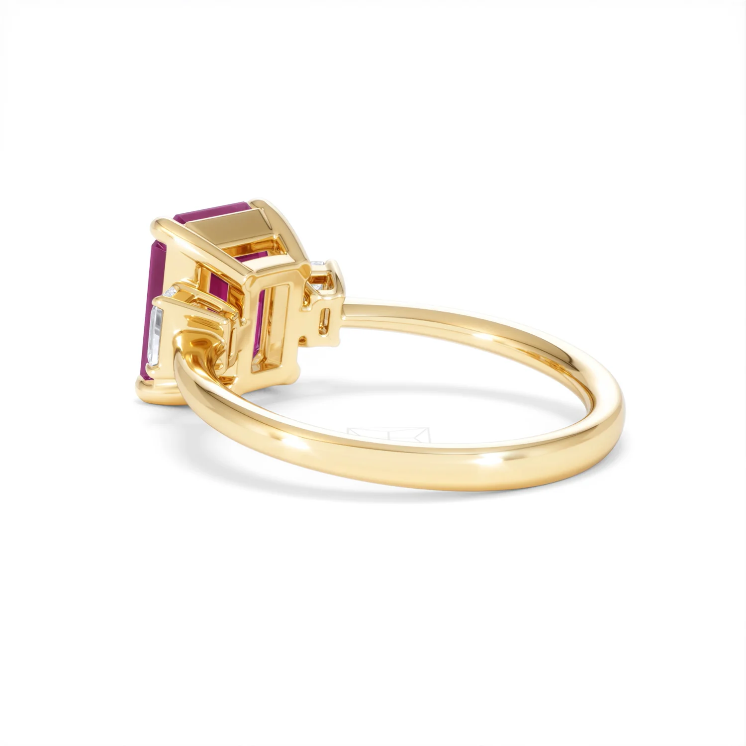 Solene 2.50ct Emerald Cut Lab Ruby and Lab Diamond 3 Stone Engagement Ring in 18K Yellow Gold - Image 59