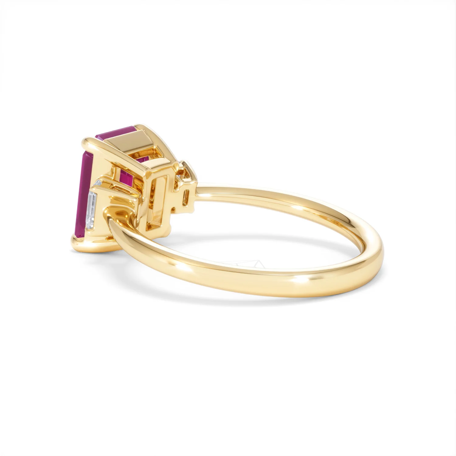 Solene 2.50ct Emerald Cut Lab Ruby and Lab Diamond 3 Stone Engagement Ring in 18K Yellow Gold - Image 61