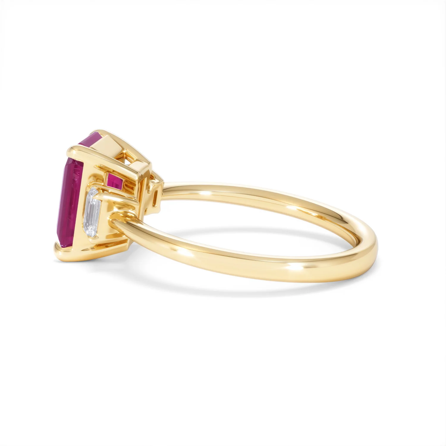 Solene 2.50ct Emerald Cut Lab Ruby and Lab Diamond 3 Stone Engagement Ring in 18K Yellow Gold - Image 66