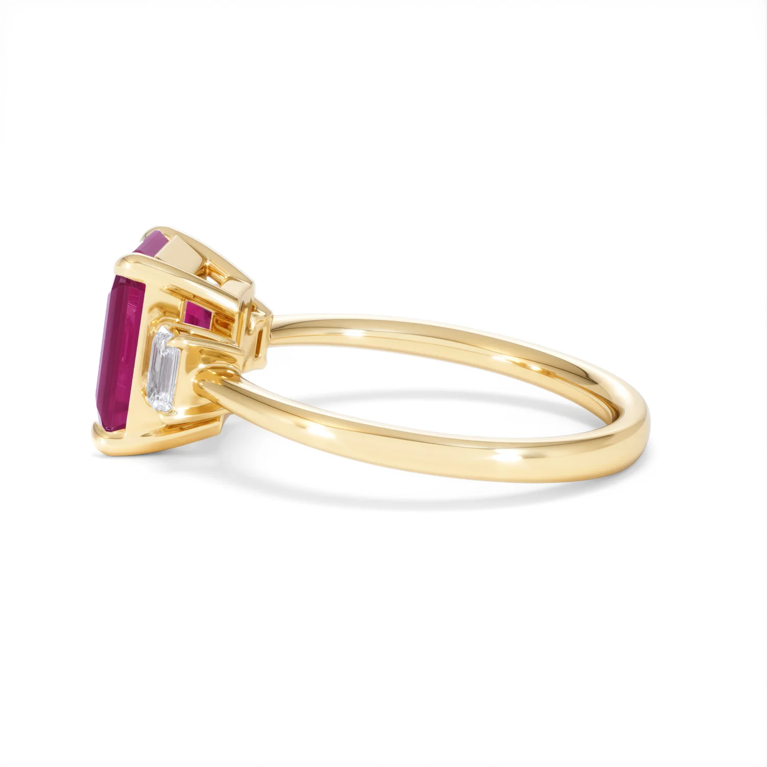 Solene 2.50ct Emerald Cut Lab Ruby and Lab Diamond 3 Stone Engagement Ring in 18K Yellow Gold - Image 67