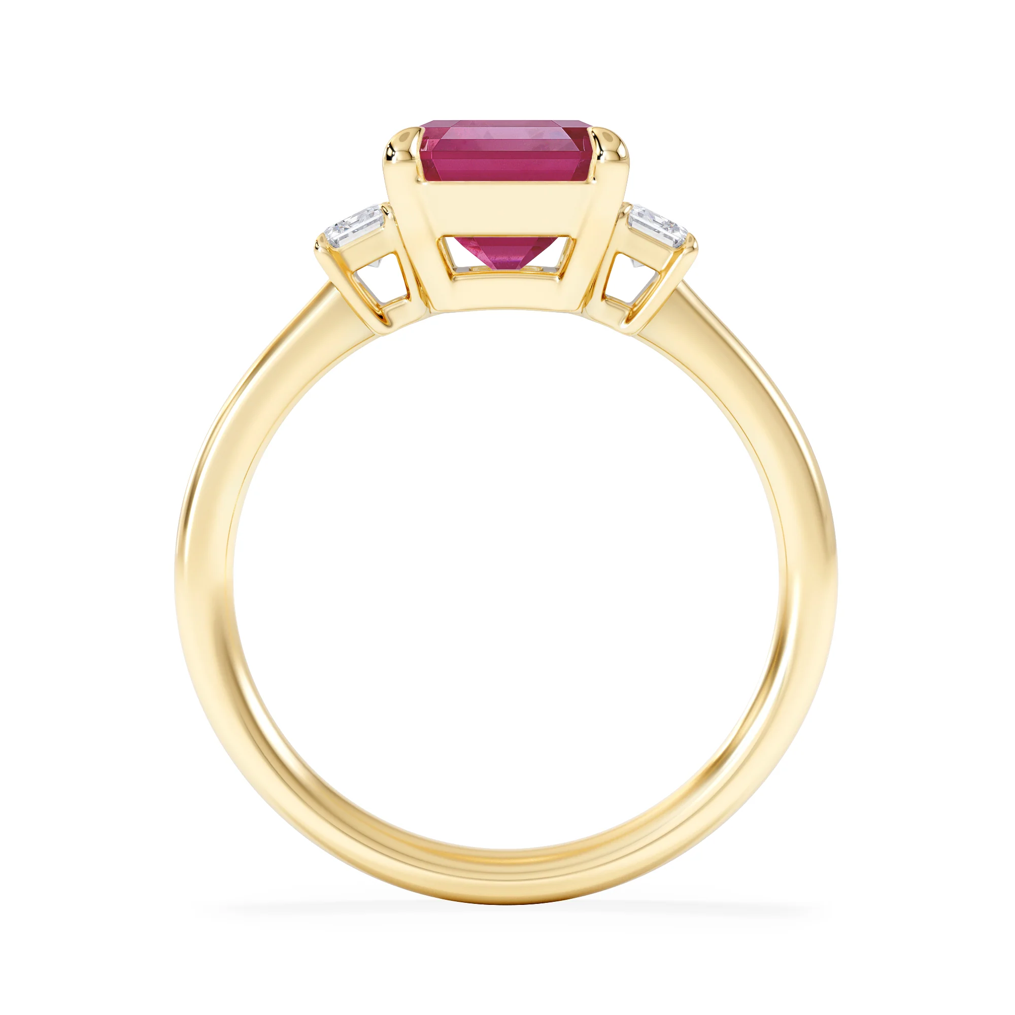 Solene 2.50ct Emerald Cut Lab Ruby and Lab Diamond 3 Stone Engagement Ring in 18K Yellow Gold - Image 7