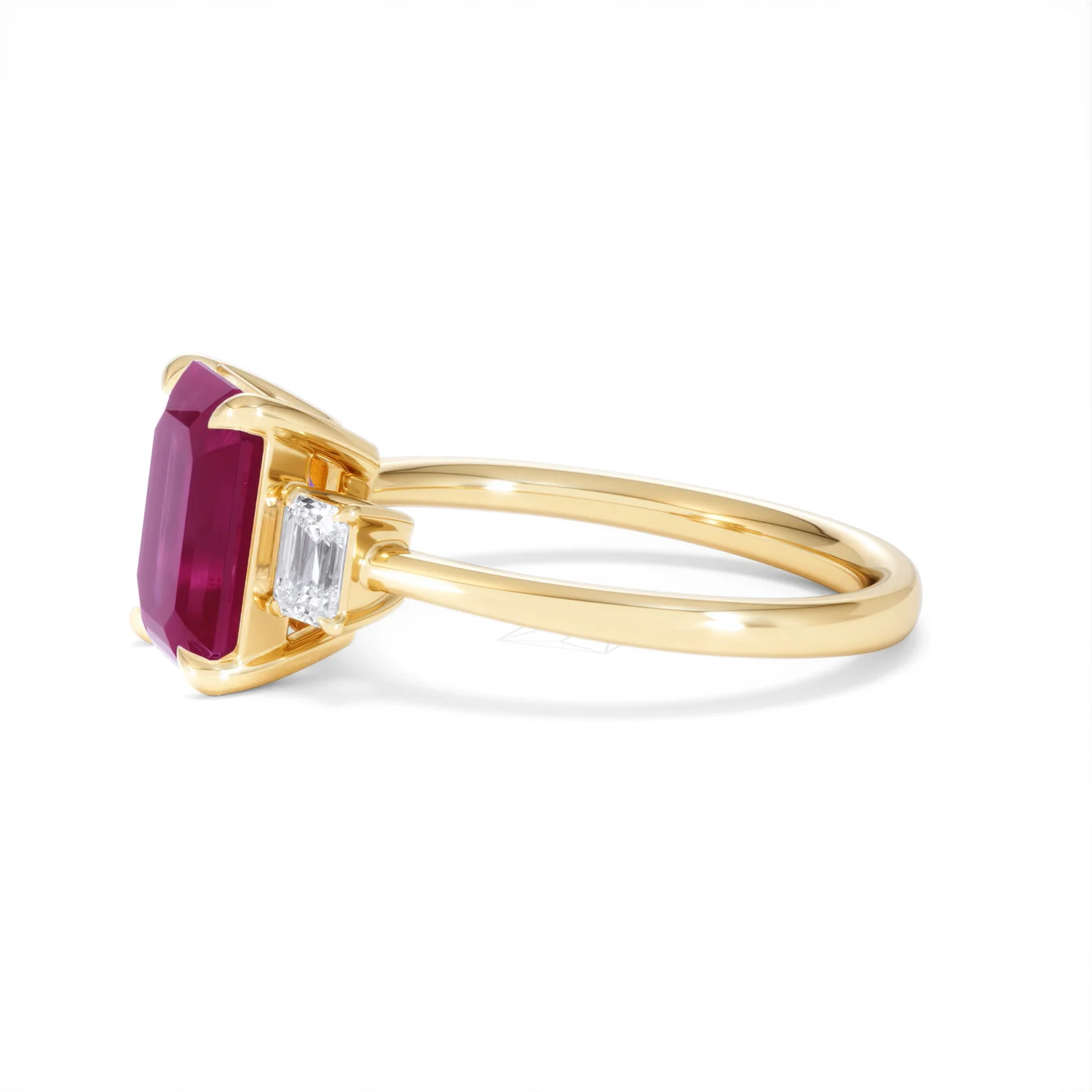 Solene 2.50ct Emerald Cut Lab Ruby and Lab Diamond 3 Stone Engagement Ring in 18K Yellow Gold - Image 73
