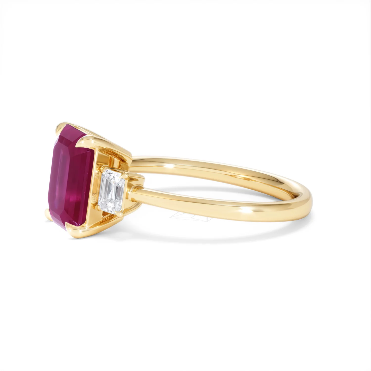 Solene 2.50ct Emerald Cut Lab Ruby and Lab Diamond 3 Stone Engagement Ring in 18K Yellow Gold - Image 74