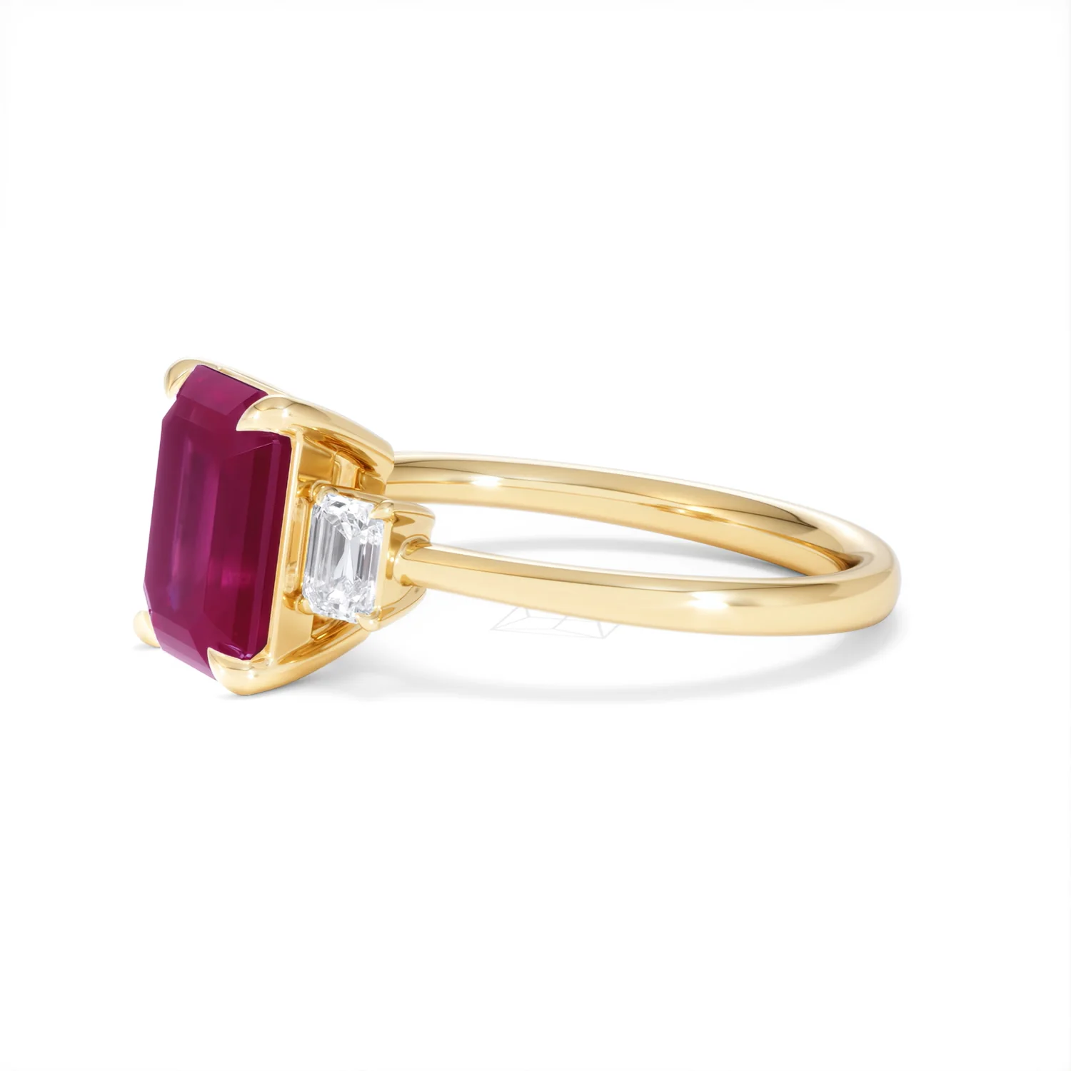 Solene 2.50ct Emerald Cut Lab Ruby and Lab Diamond 3 Stone Engagement Ring in 18K Yellow Gold - Image 75
